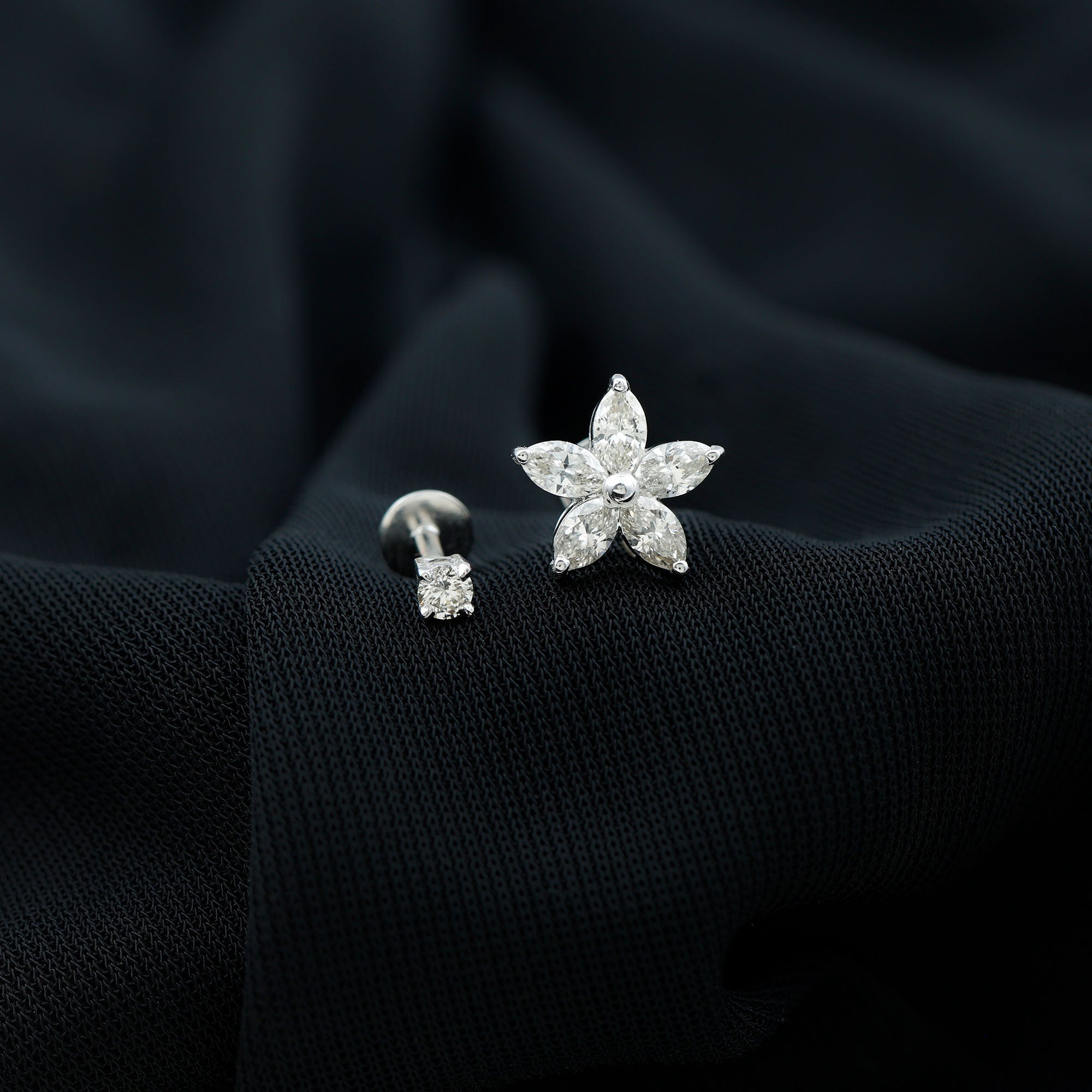 Rosec Jewels-Marquise Diamond Flower Cartilage Earring Set