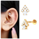 Rosec Jewels-Round Certified Moissanite Triangle Helix Earring in Gold