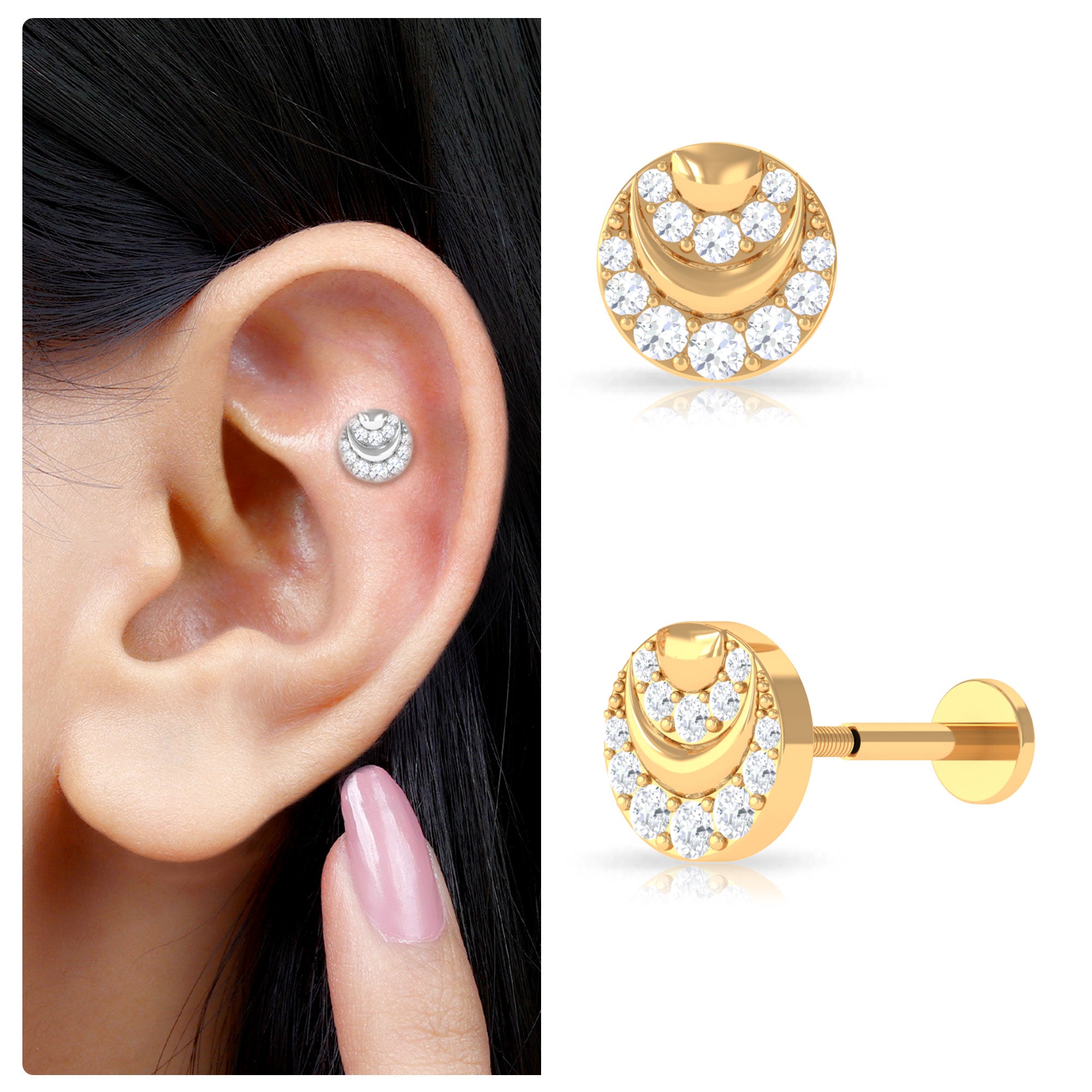 Rosec Jewels-Moissanite Circle Cartilage Earring in Pave Setting