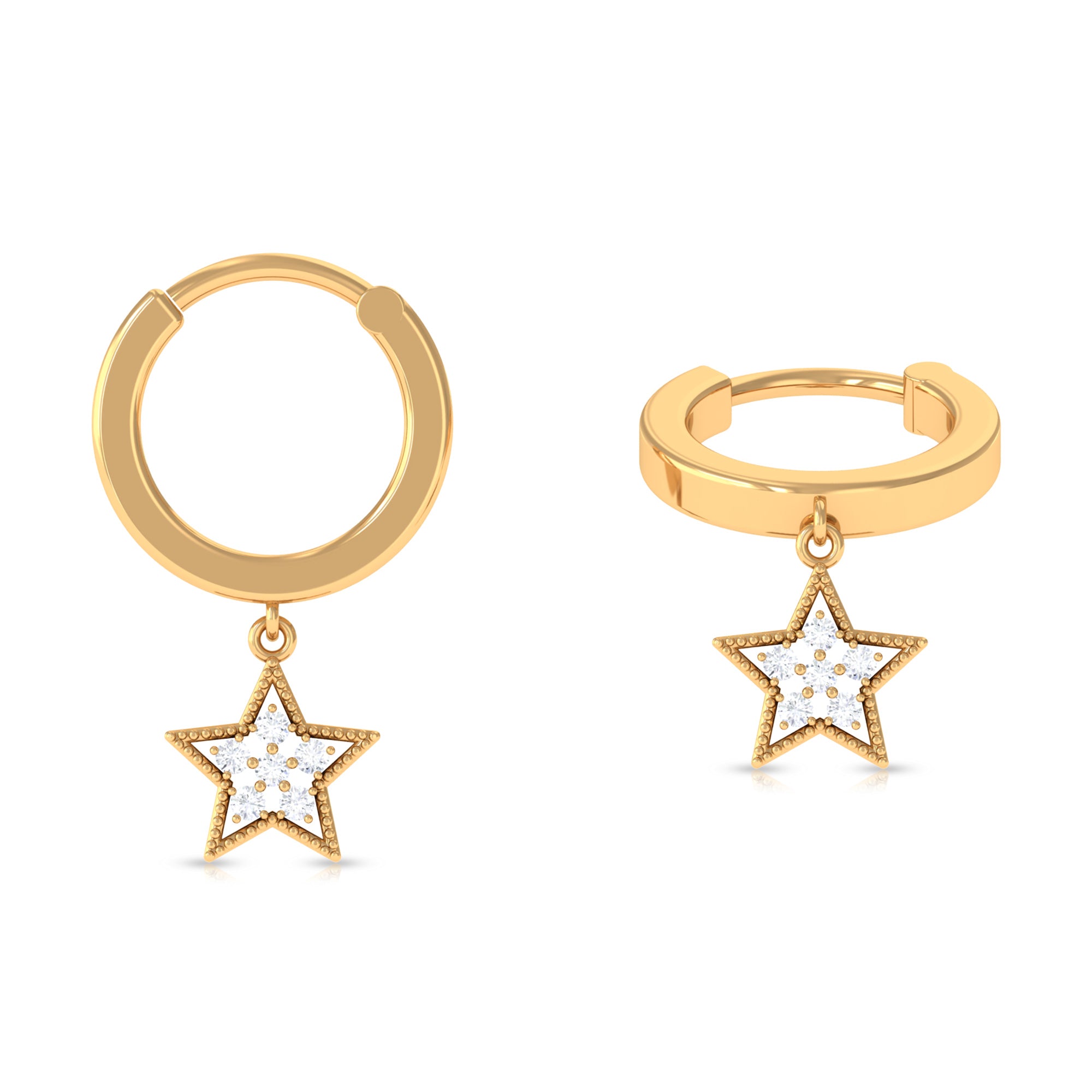 Rosec Jewels-Round Diamond Star Drop Hoop Earring for Helix Piercing