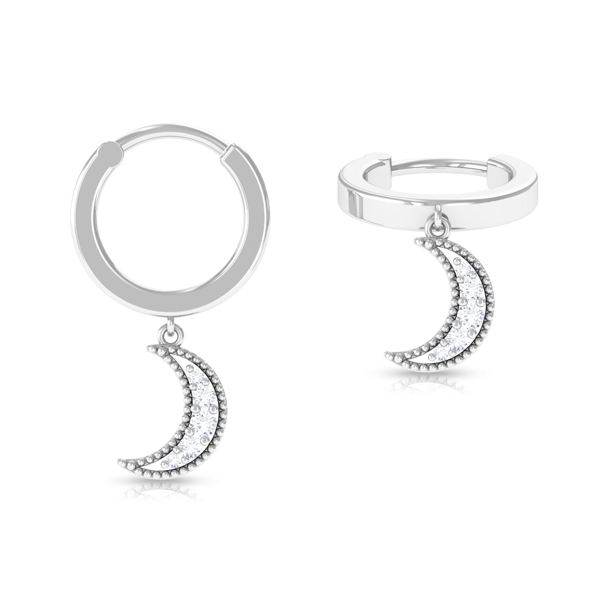 Rosec Jewels-Natural Diamond Moon Dangling Hoop Earring