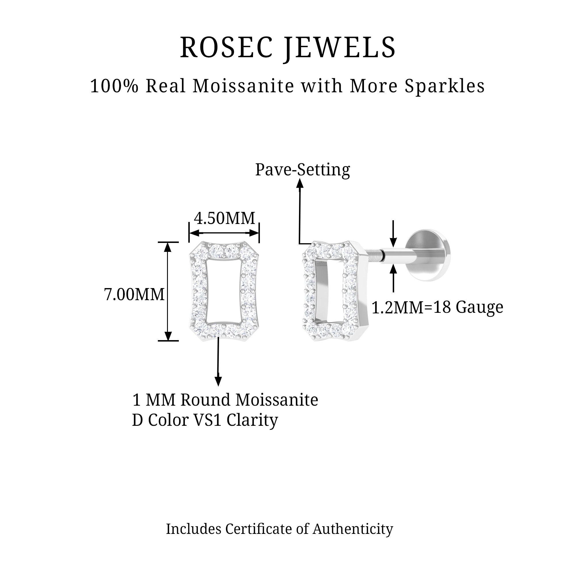 Rosec Jewels-Moissanite Octagon Geometric Earring for Helix Piercing