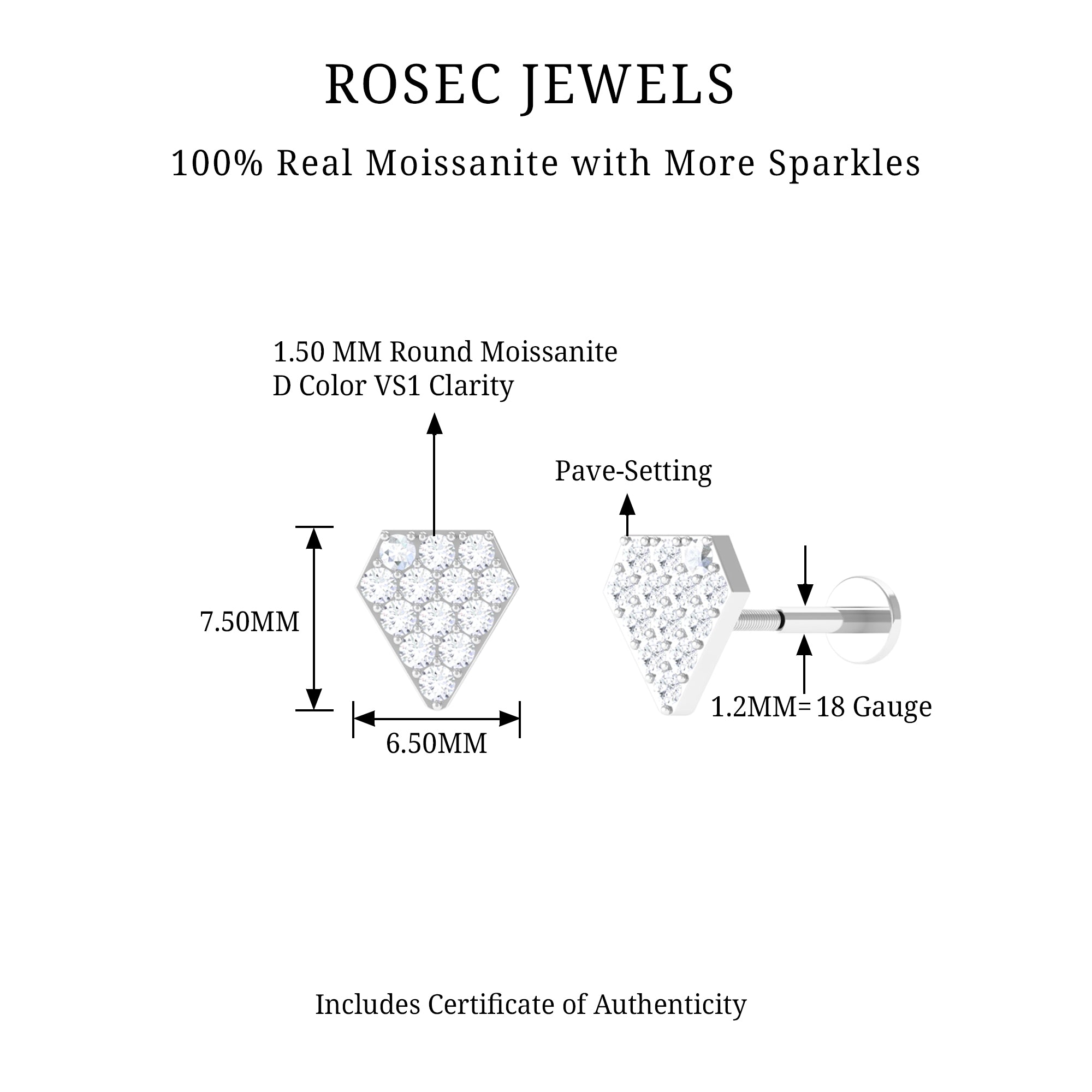 Rosec Jewels-Certified Moissanite Pentagon Cartilage Earring