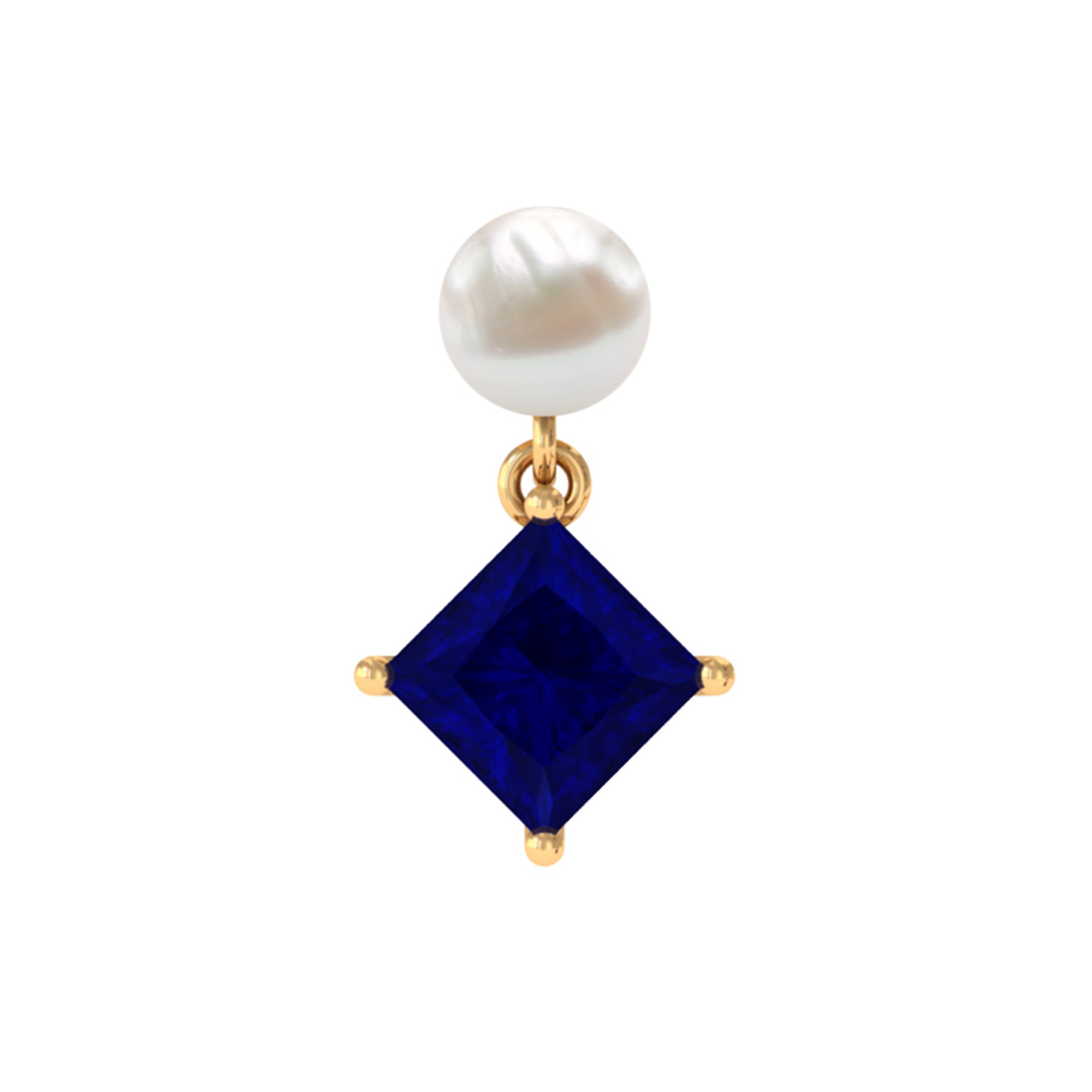 Rosec Jewels-Created Blue Sapphire and Freshwater Pearl Cartilage Earring