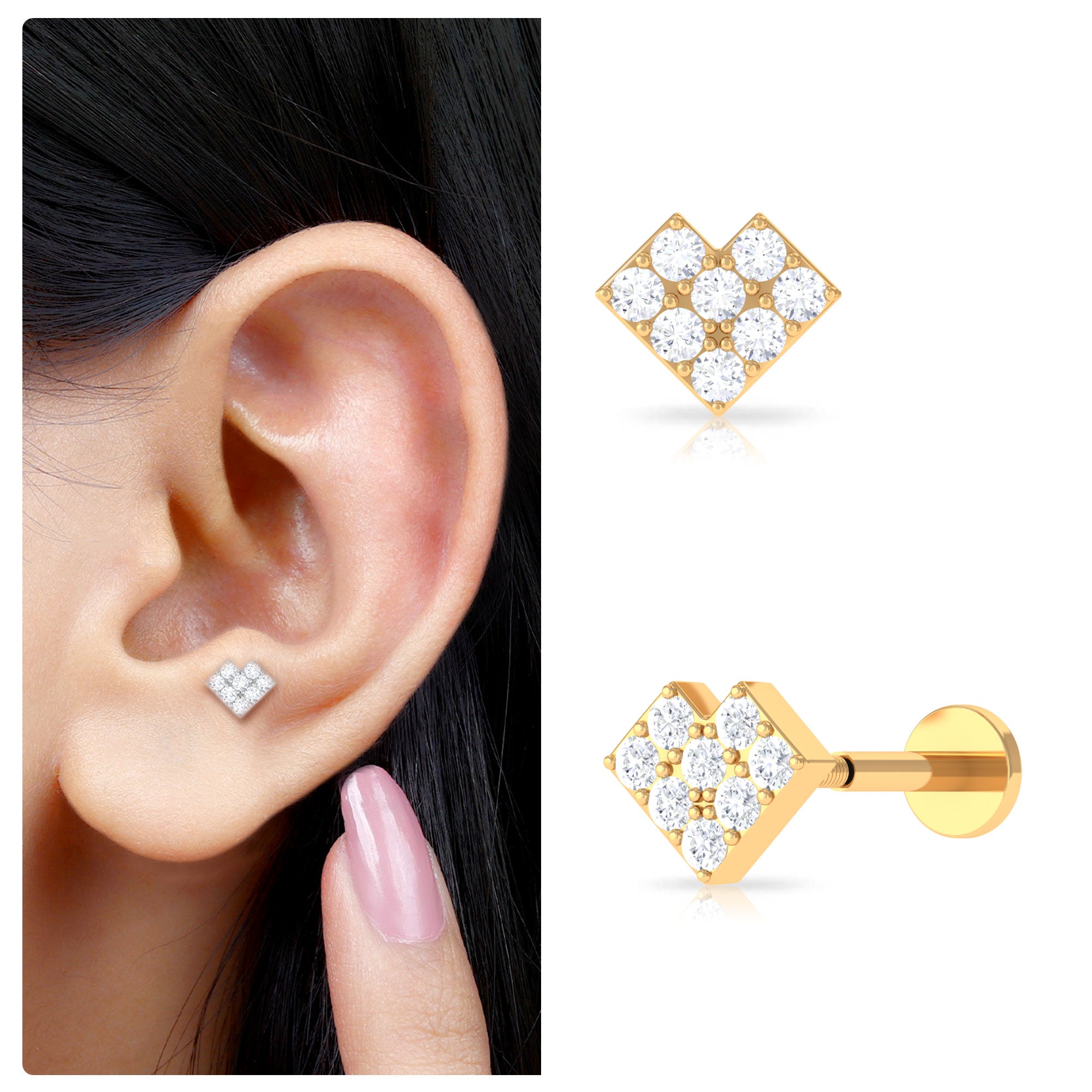 Rosec Jewels-Contemporary Moissanite Geometric Earring for Helix Piercing