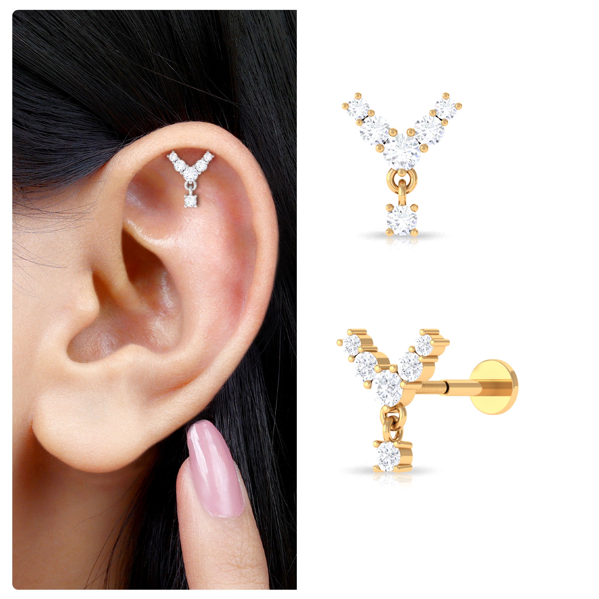 Rosec Jewels-Contemporary Moissanite Cartilage Drop Earring