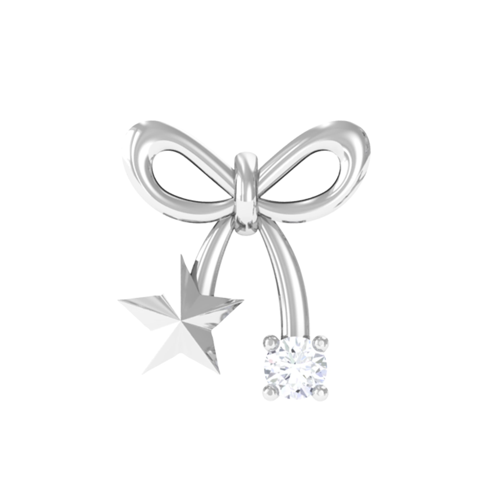 Rosec Jewels-Natural Diamond Bow Cartilage Earring with Star