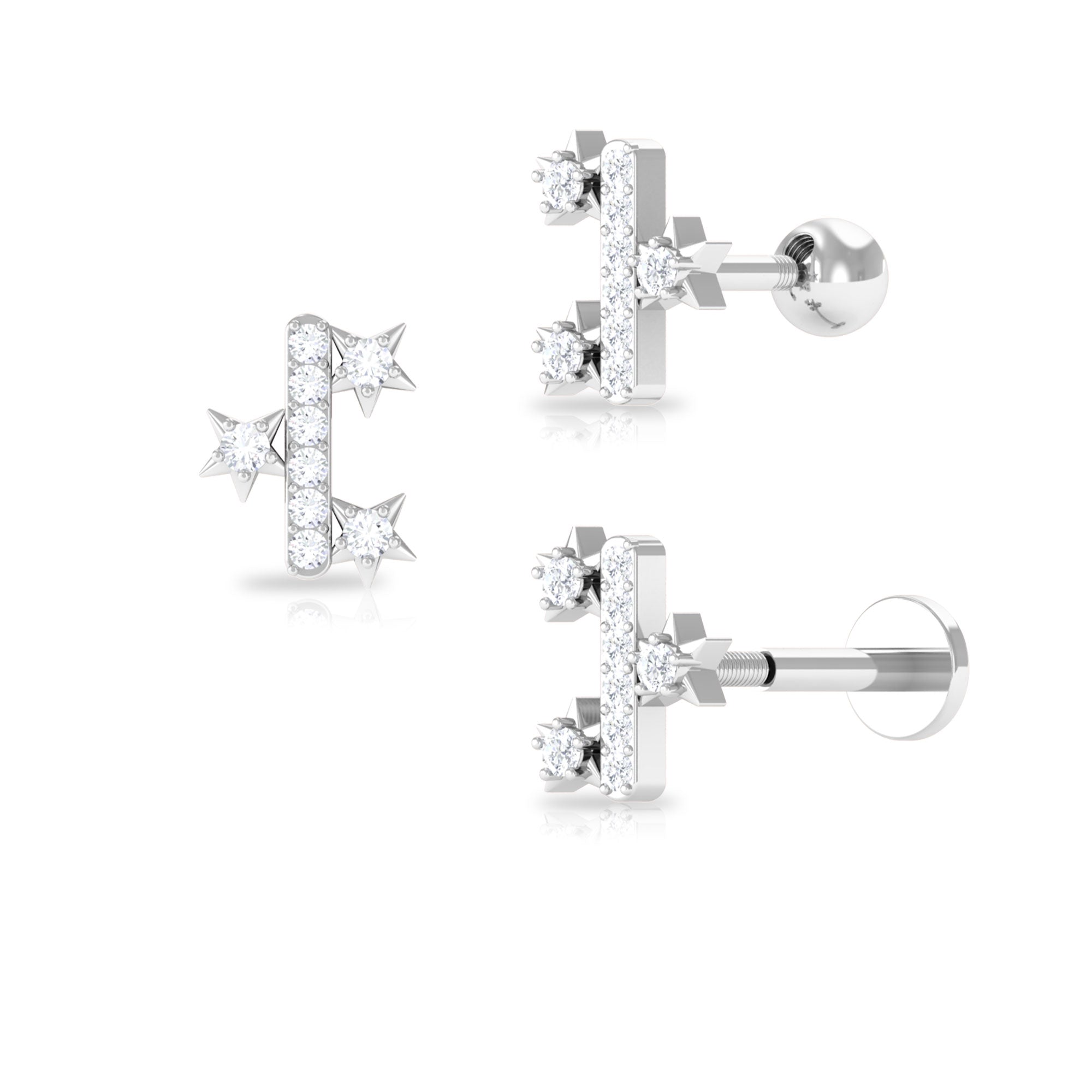 Rosec Jewels-Real Round Cut Moissanite Star Tragus Earring