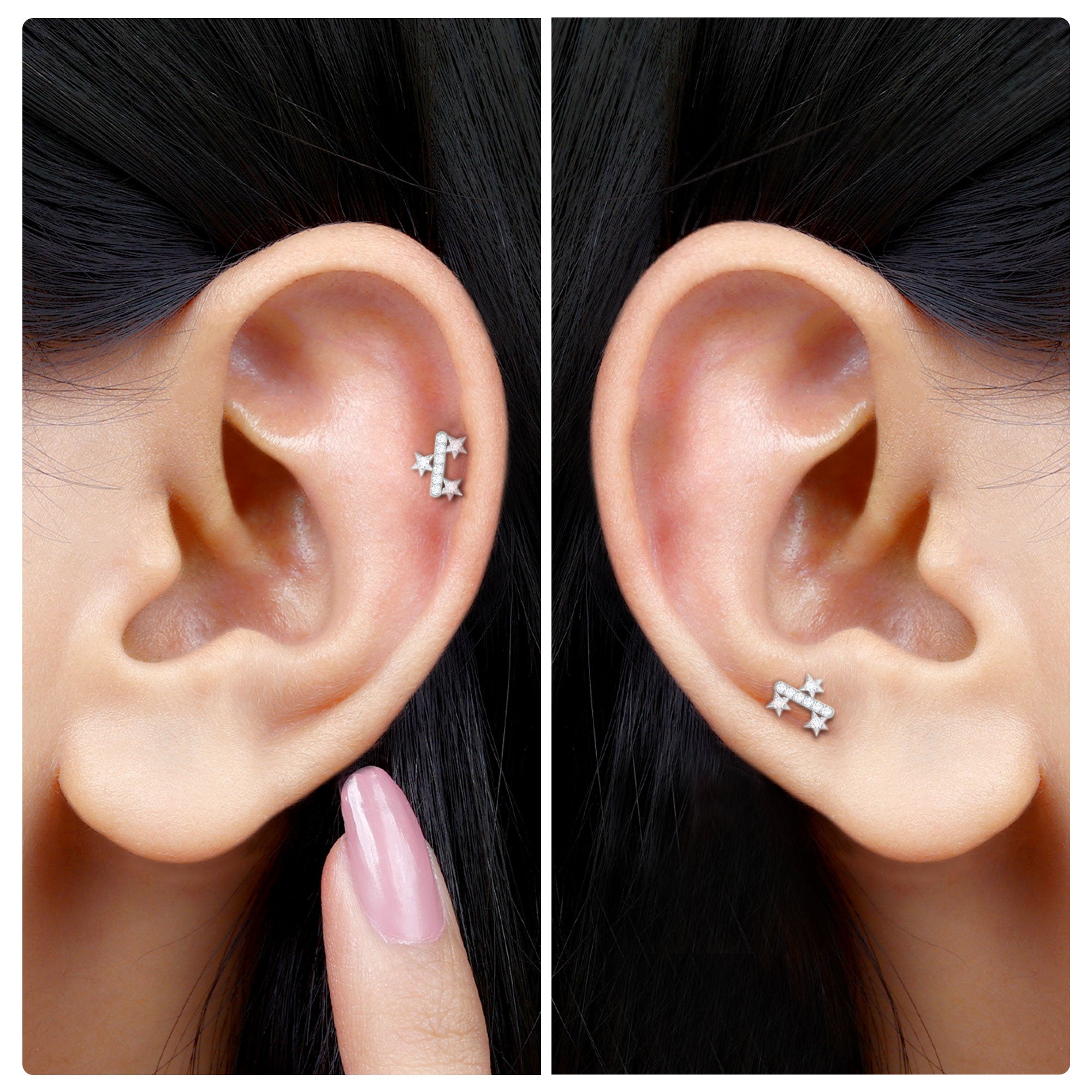 Rosec Jewels-Real Round Cut Moissanite Star Tragus Earring