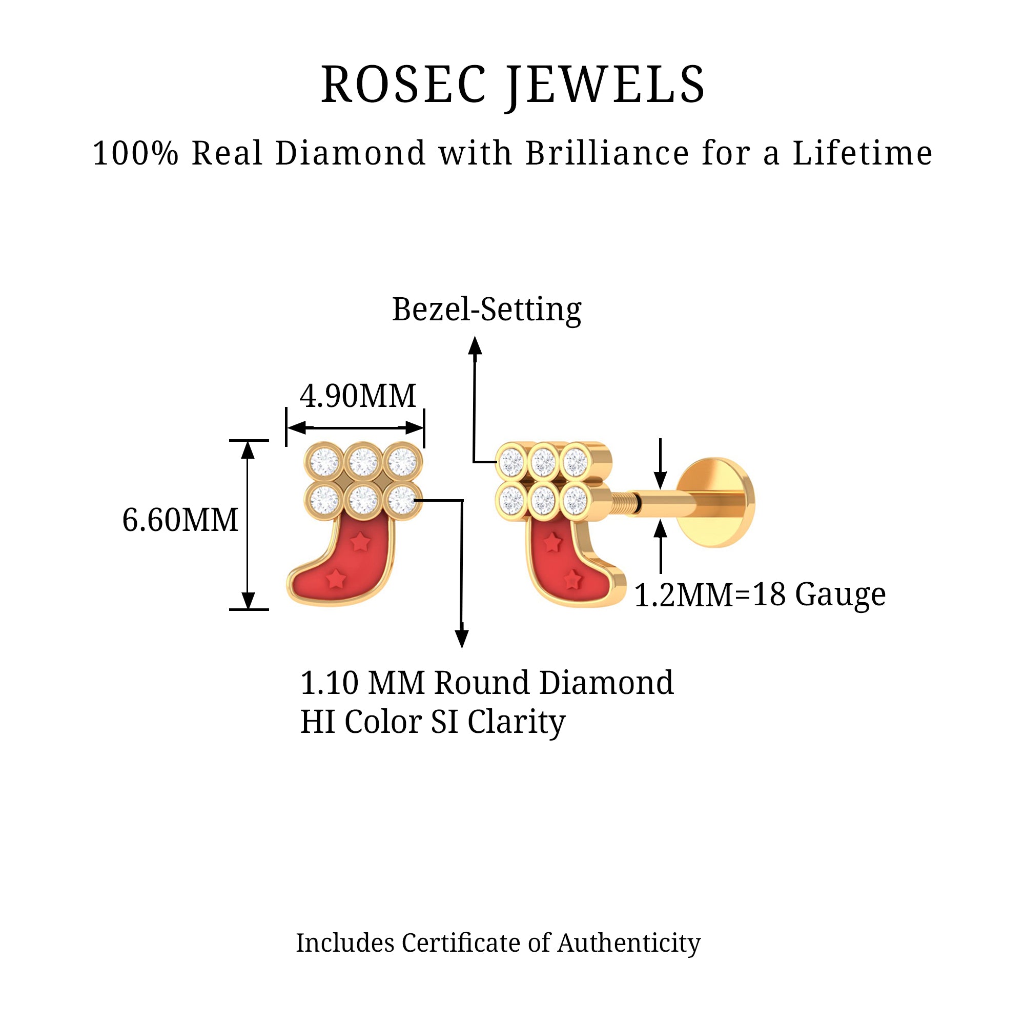 Rosec Jewels-Natural Diamond Cute Christmas Stocking Earring