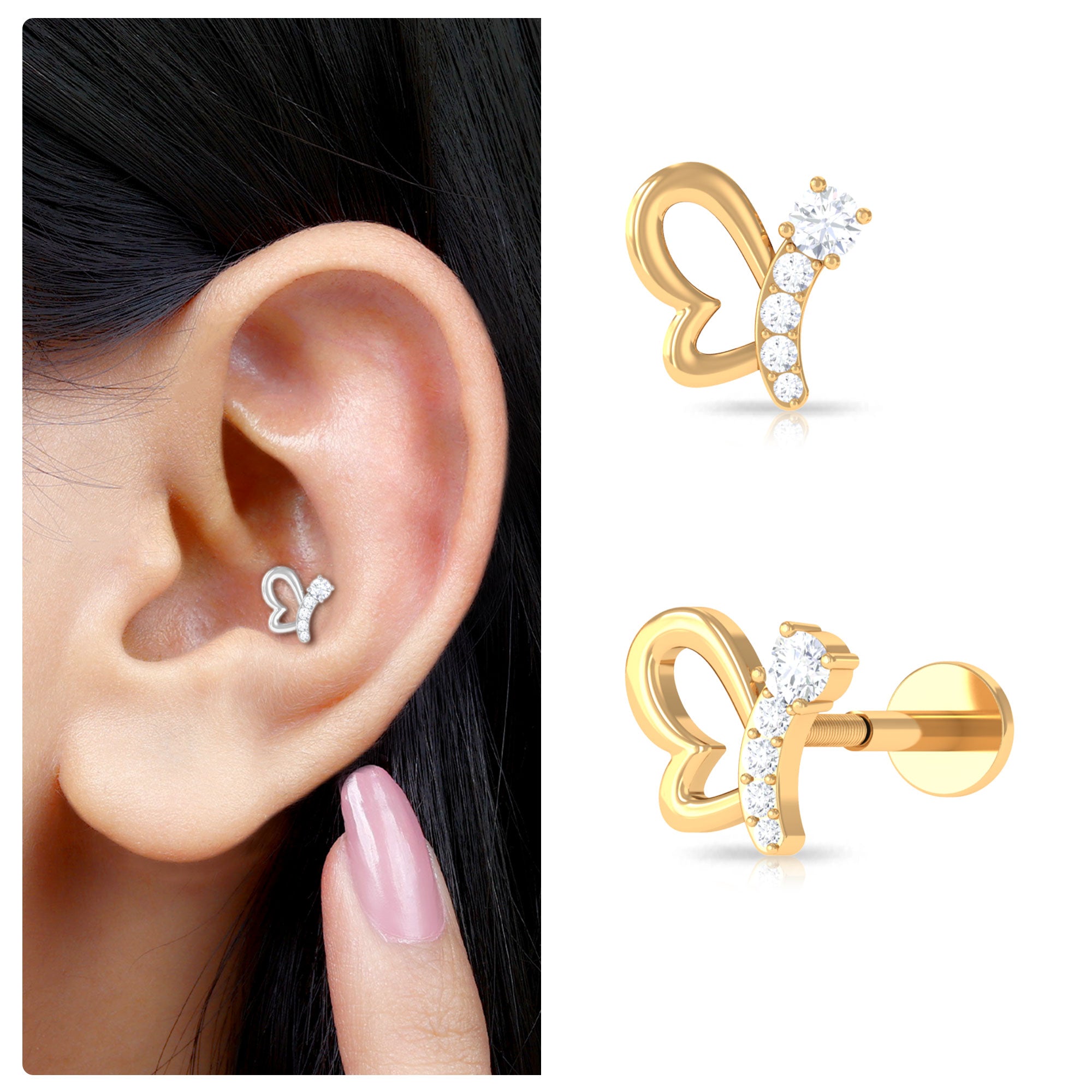 Rosec Jewels-Real Diamond Butterfly Earring for Cartilage Piercing