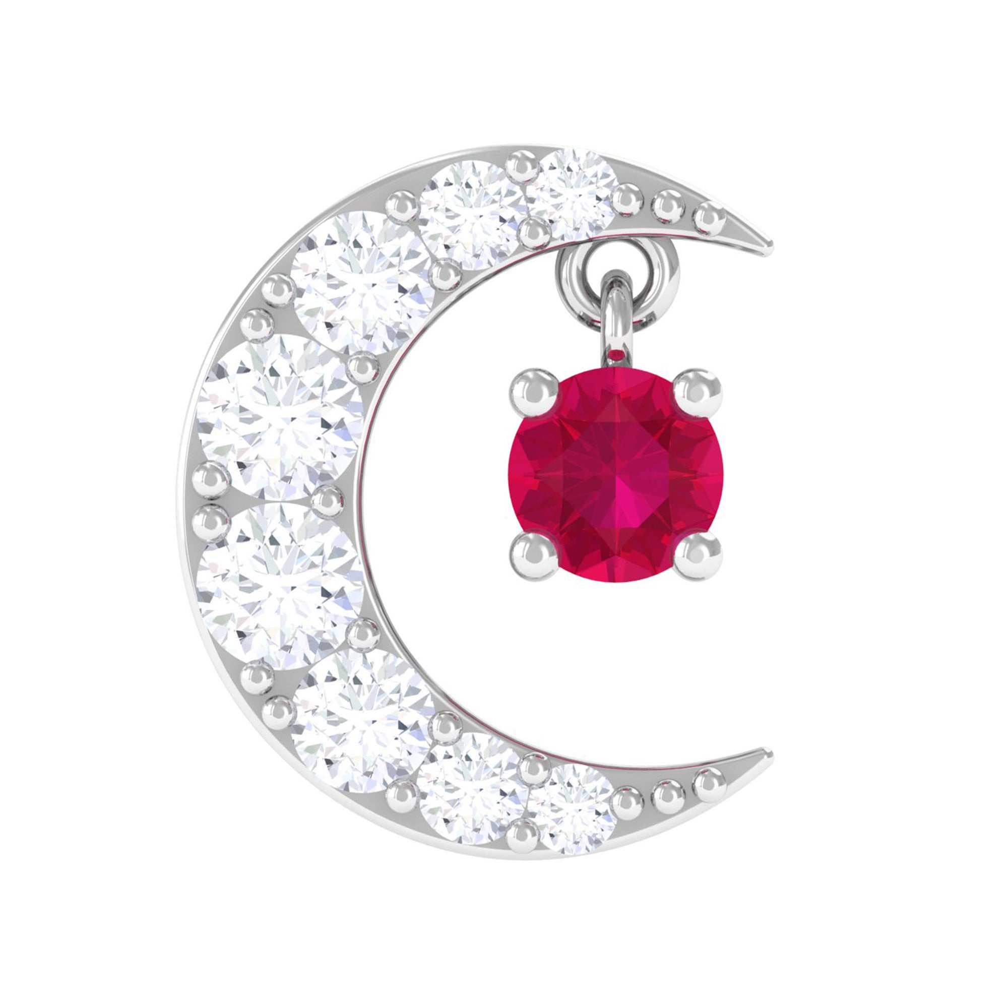 Rosec Jewels-Natural Red Ruby Crescent Moon Helix Earring with Moissanite