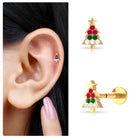 Rosec Jewels-Ruby and Emerald Christmas Tree Earring with Diamond