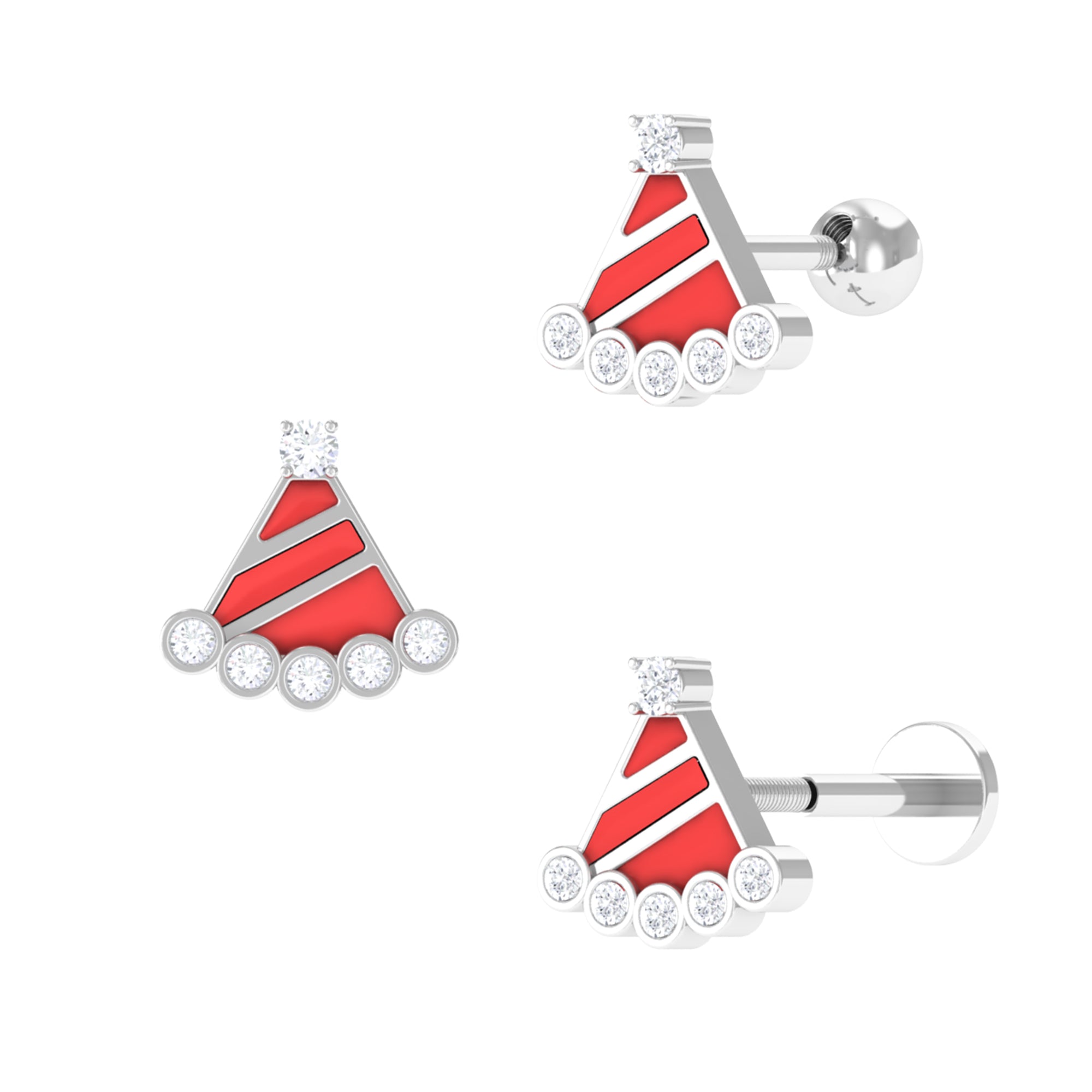 Rosec Jewels-Christmas Diamond Santa Hat Earring with Red Enamel