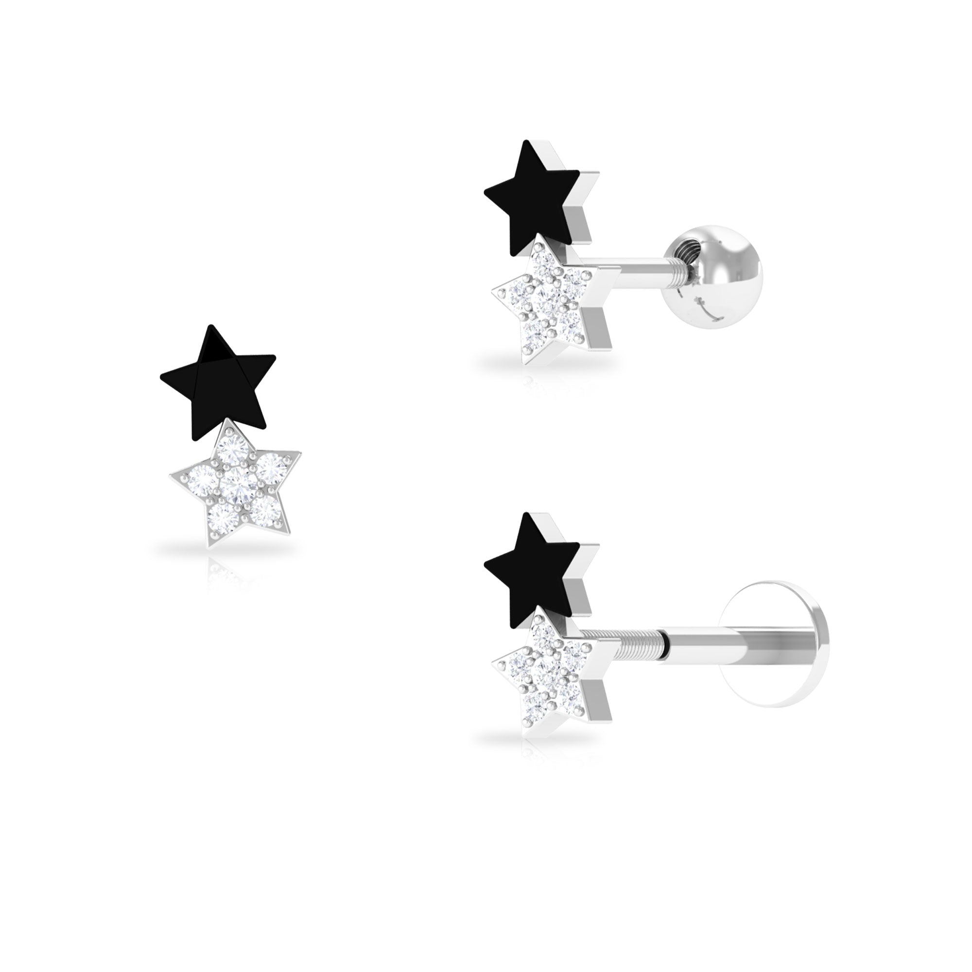 Rosec Jewels-Unique Diamond Star Cartilage Earring with Black Enamel