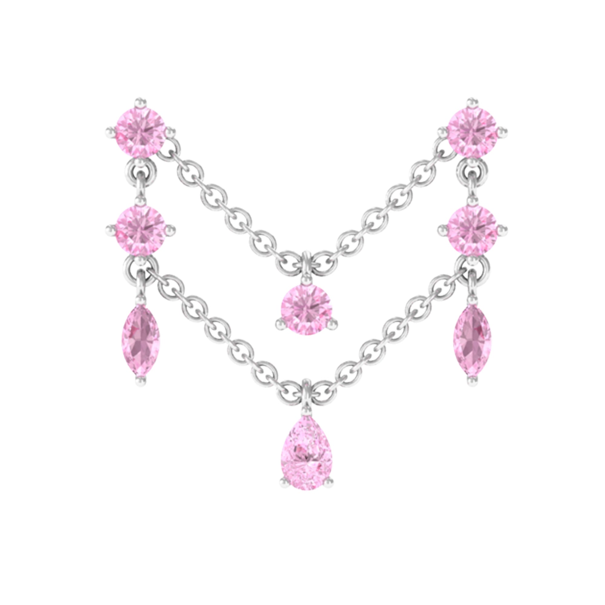 Rosec Jewels-Natural Pink Sapphire Chain Double Piercing Earring