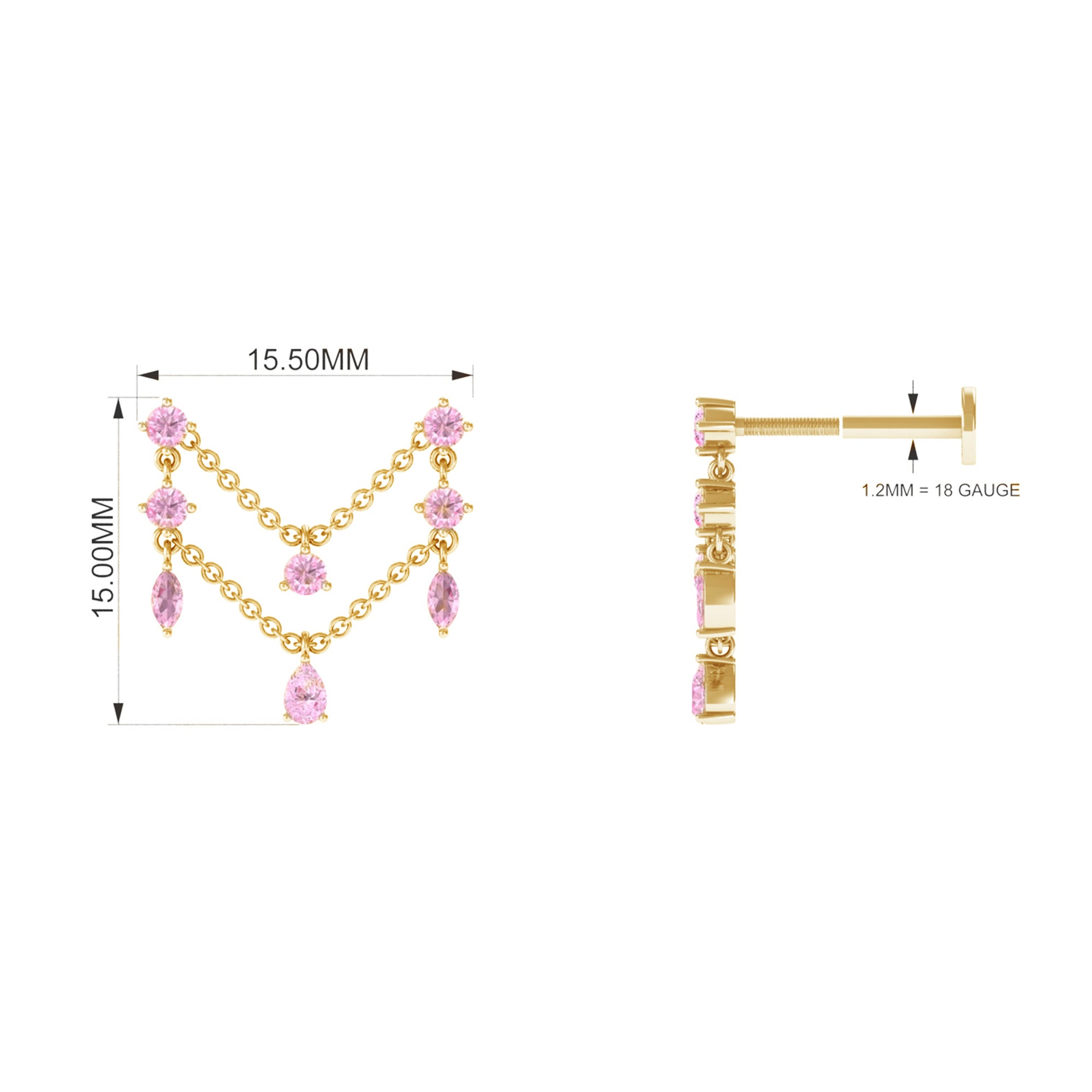 Rosec Jewels-Natural Pink Sapphire Chain Double Piercing Earring