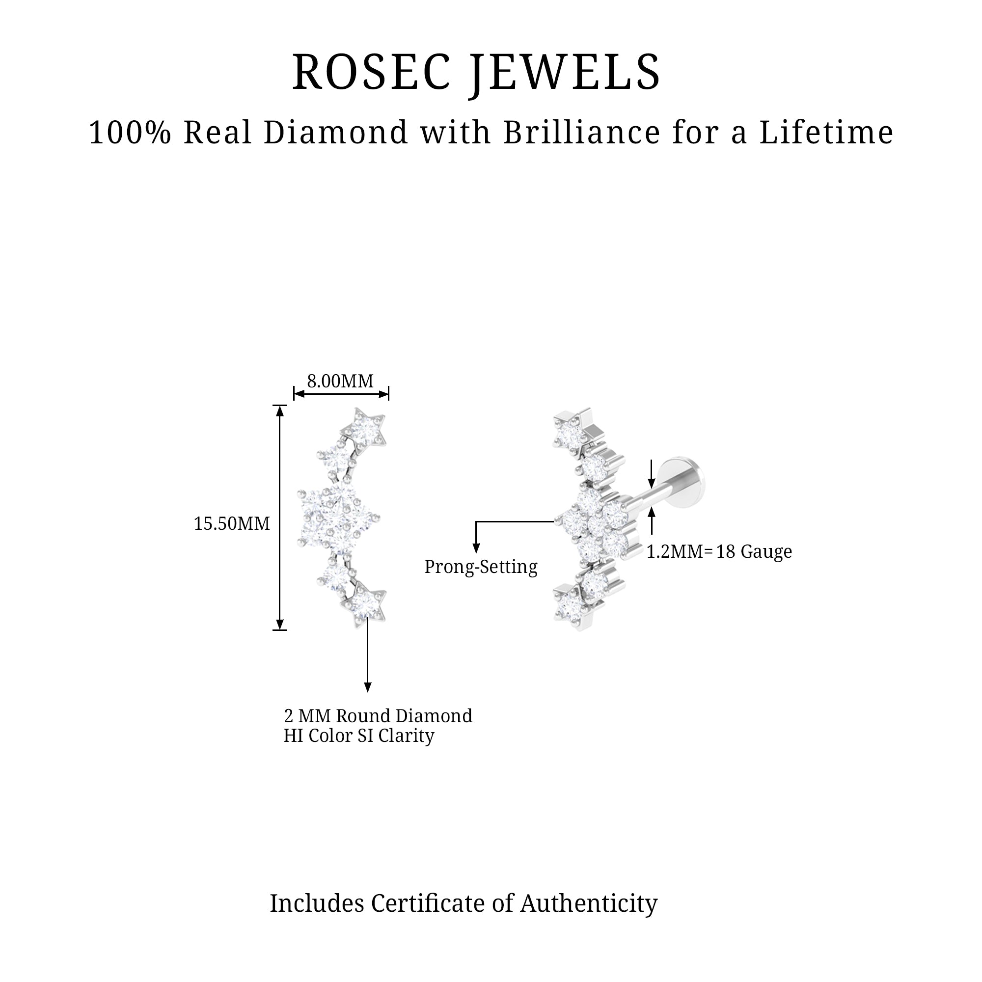 Rosec Jewels-Natural Diamond Star Ear Crawler Earring