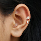 Rosec Jewels-Elegant Diamond Flower Cartilage Drop Earring