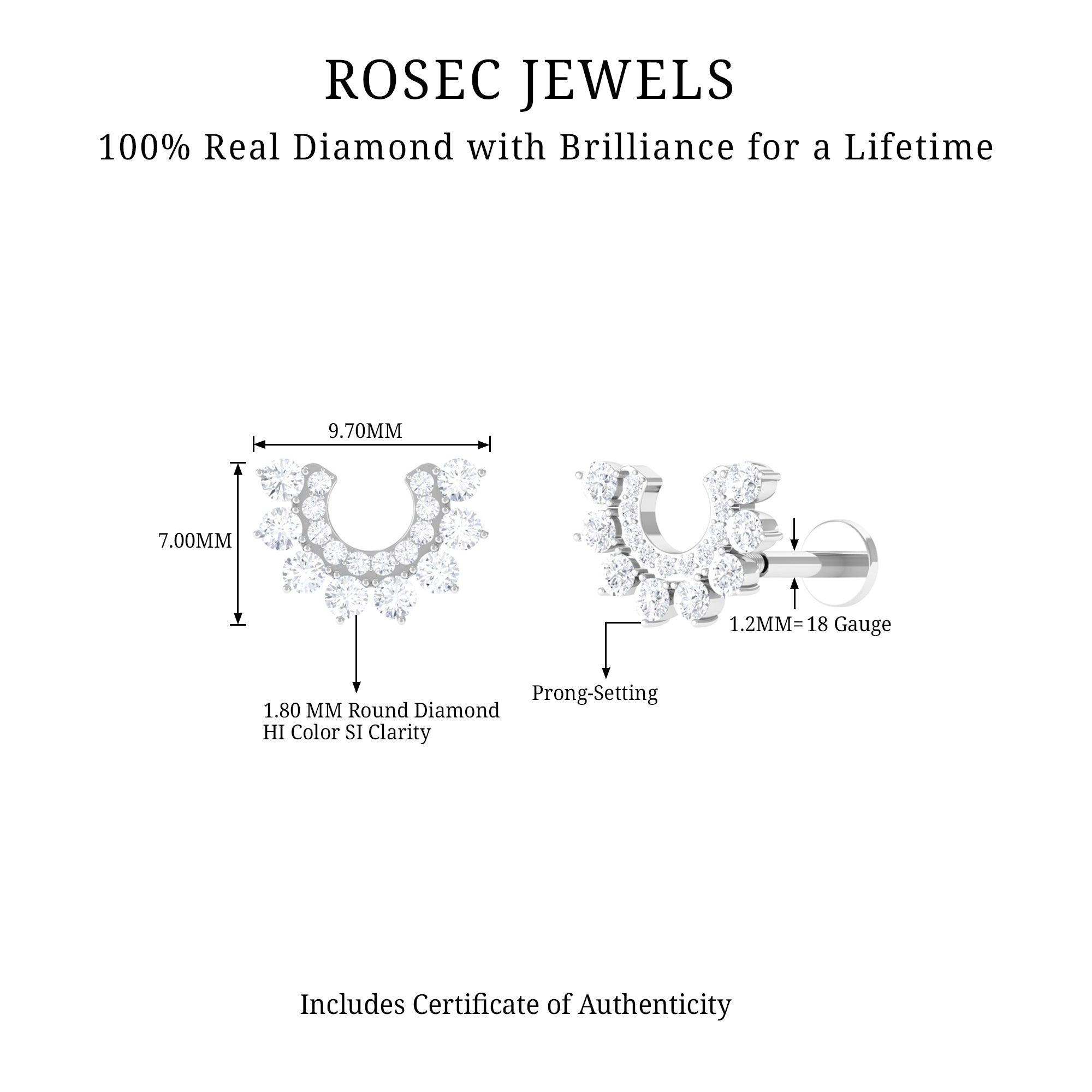 Rosec Jewels-Unique Diamond Curved Earring for Helix Piercing