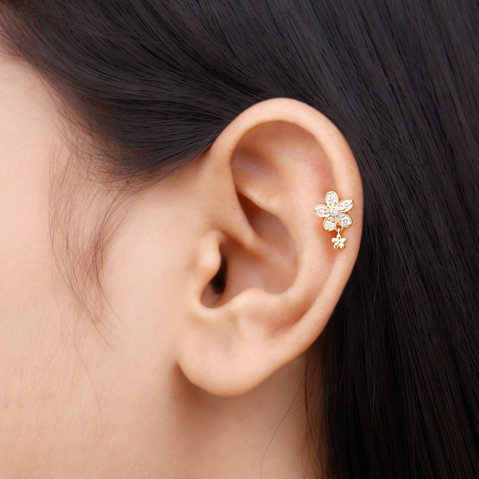 Rosec Jewels-Natural Diamond Flower Helix Drop Earring