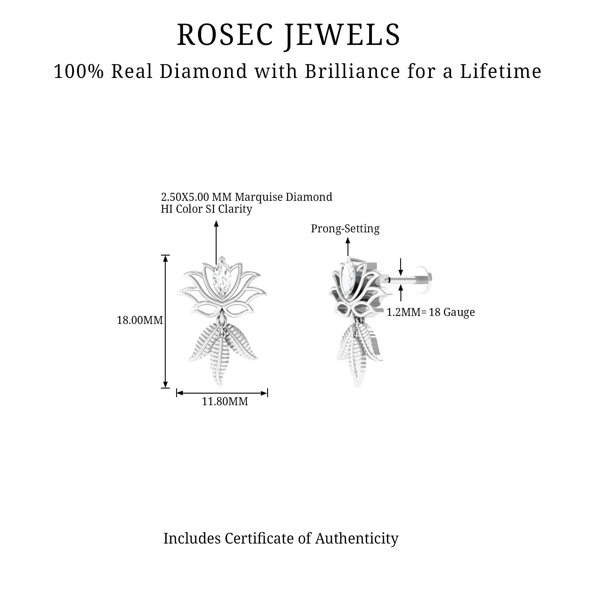 Rosec Jewels-Marquise Diamond Lotus Flower Drop Earring