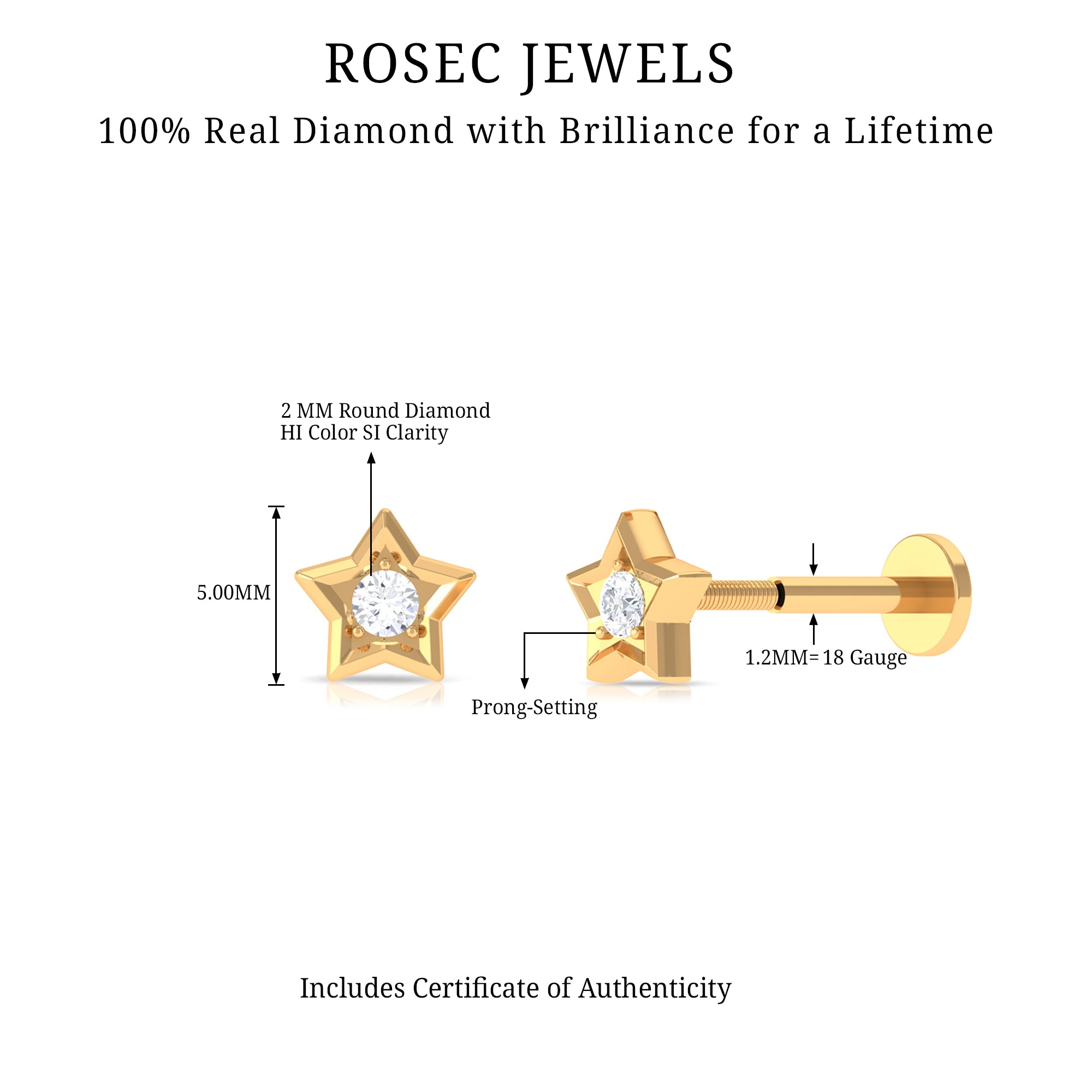 Rosec Jewels-Dainty Diamond Star Earring for Tragus Piercing