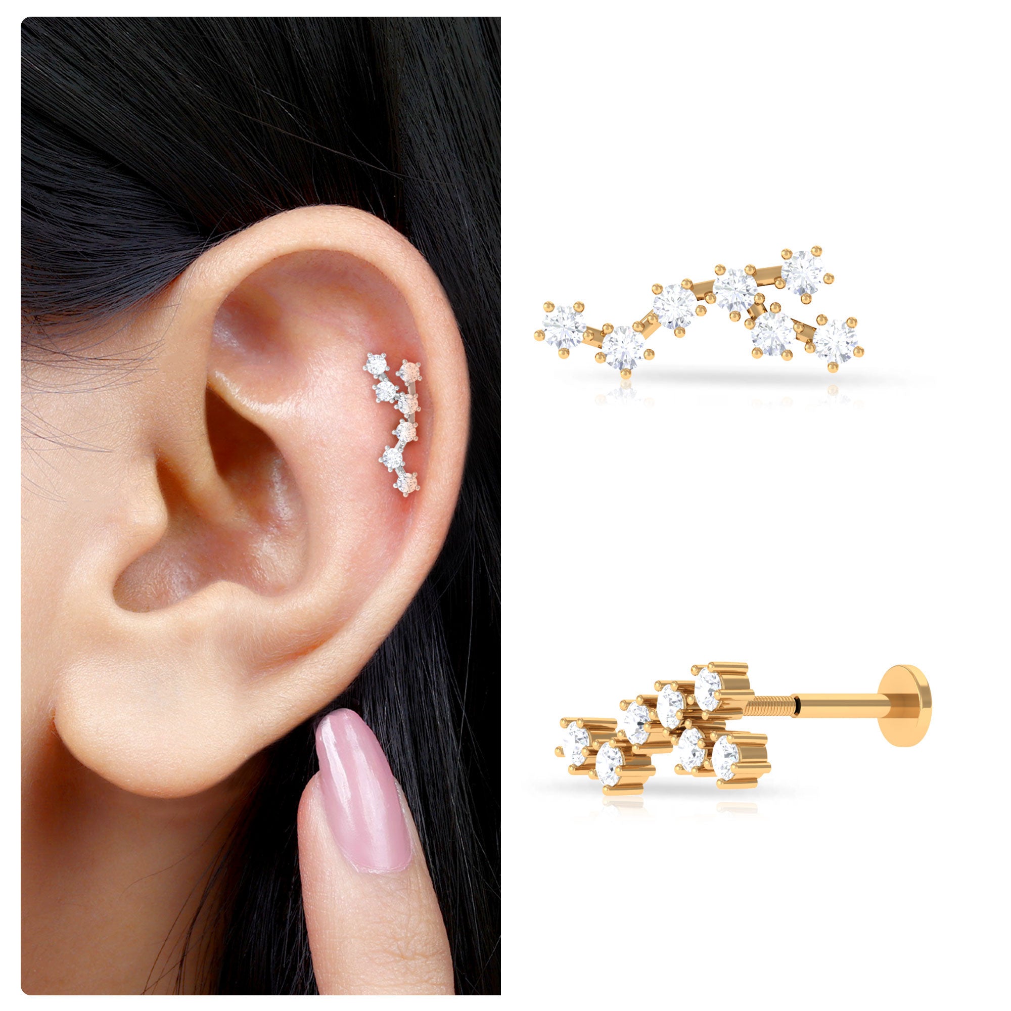 Rosec Jewels-Diamond Virgo Constellation Earring for Cartilage Piercing