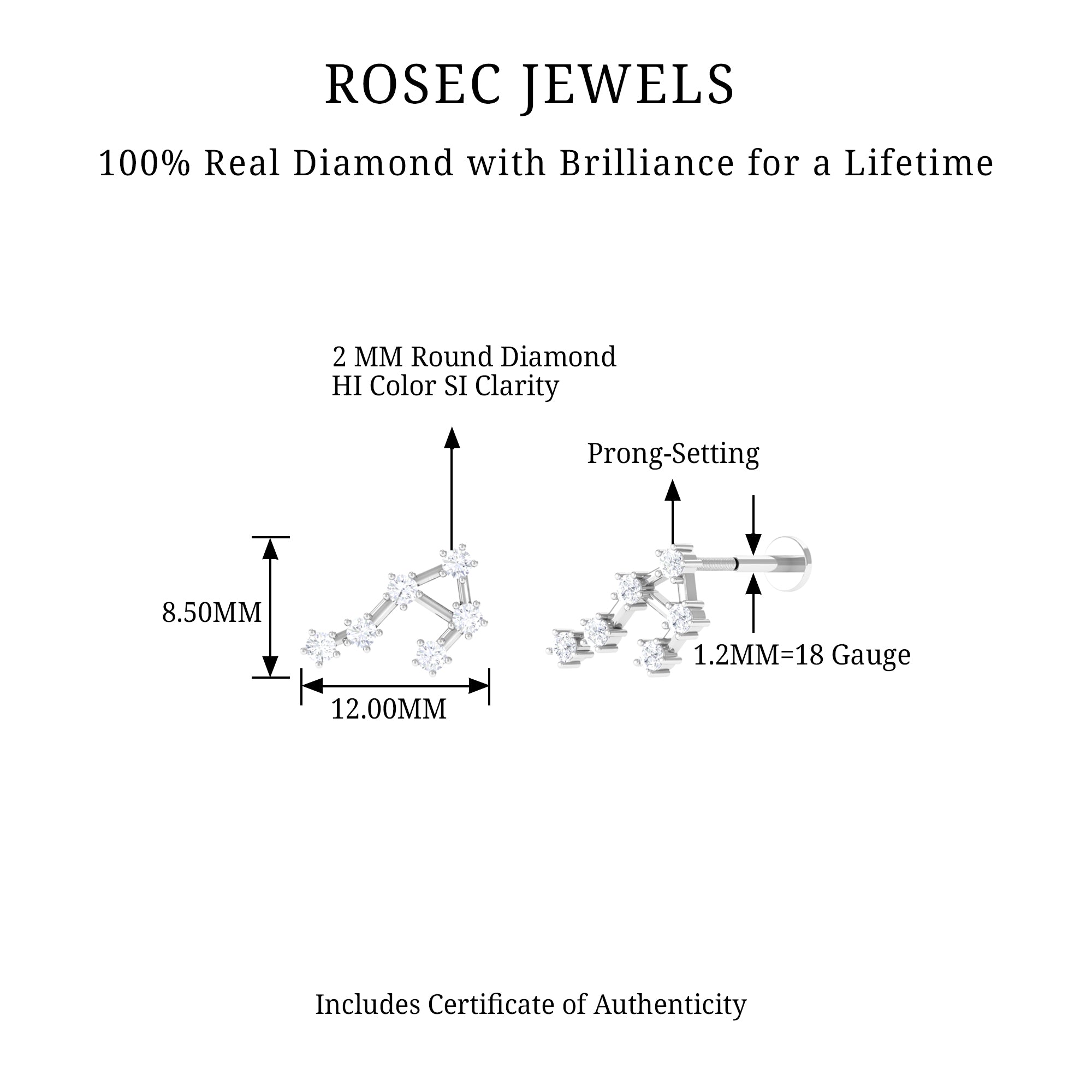 Rosec Jewels-Real Diamond Libra Zodiac Constellation Earring