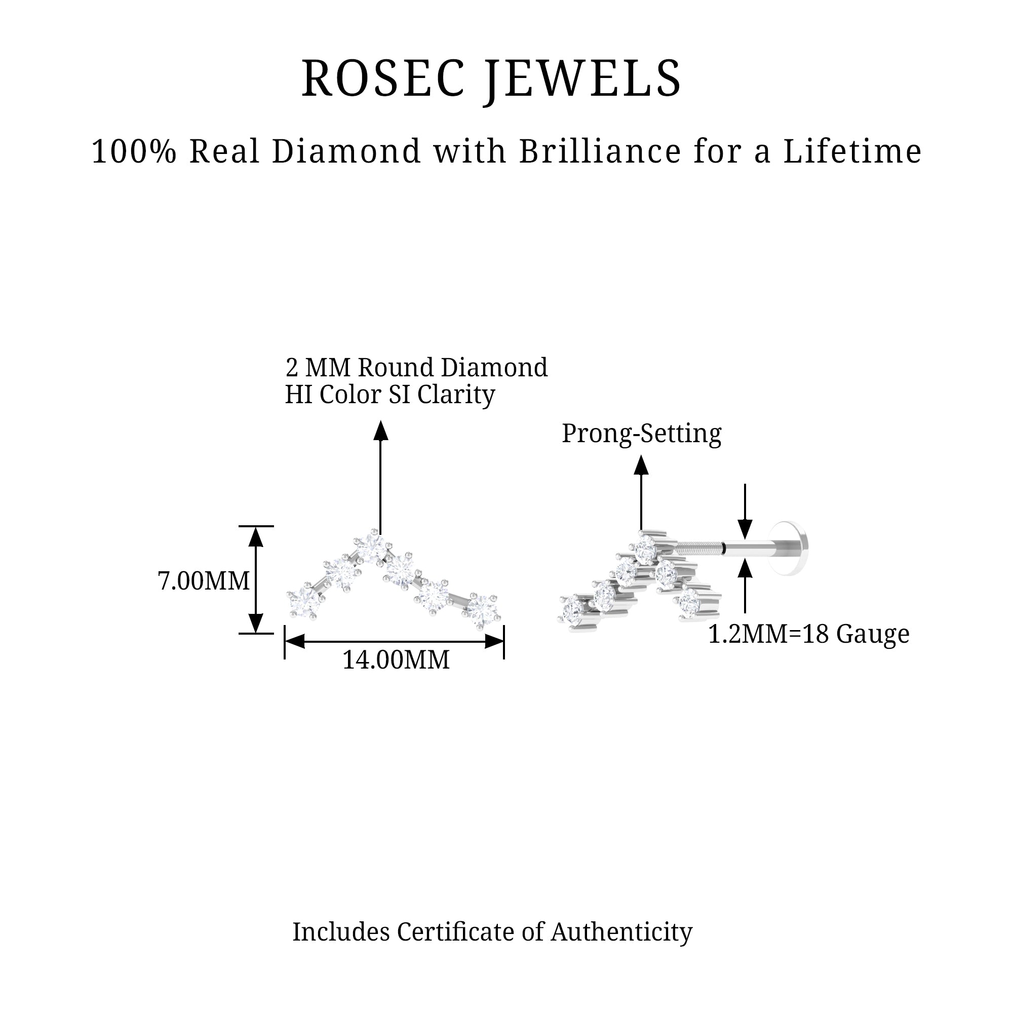 Rosec Jewels-Natural Diamond Pisces Zodiac Earring for Cartilage Piercing