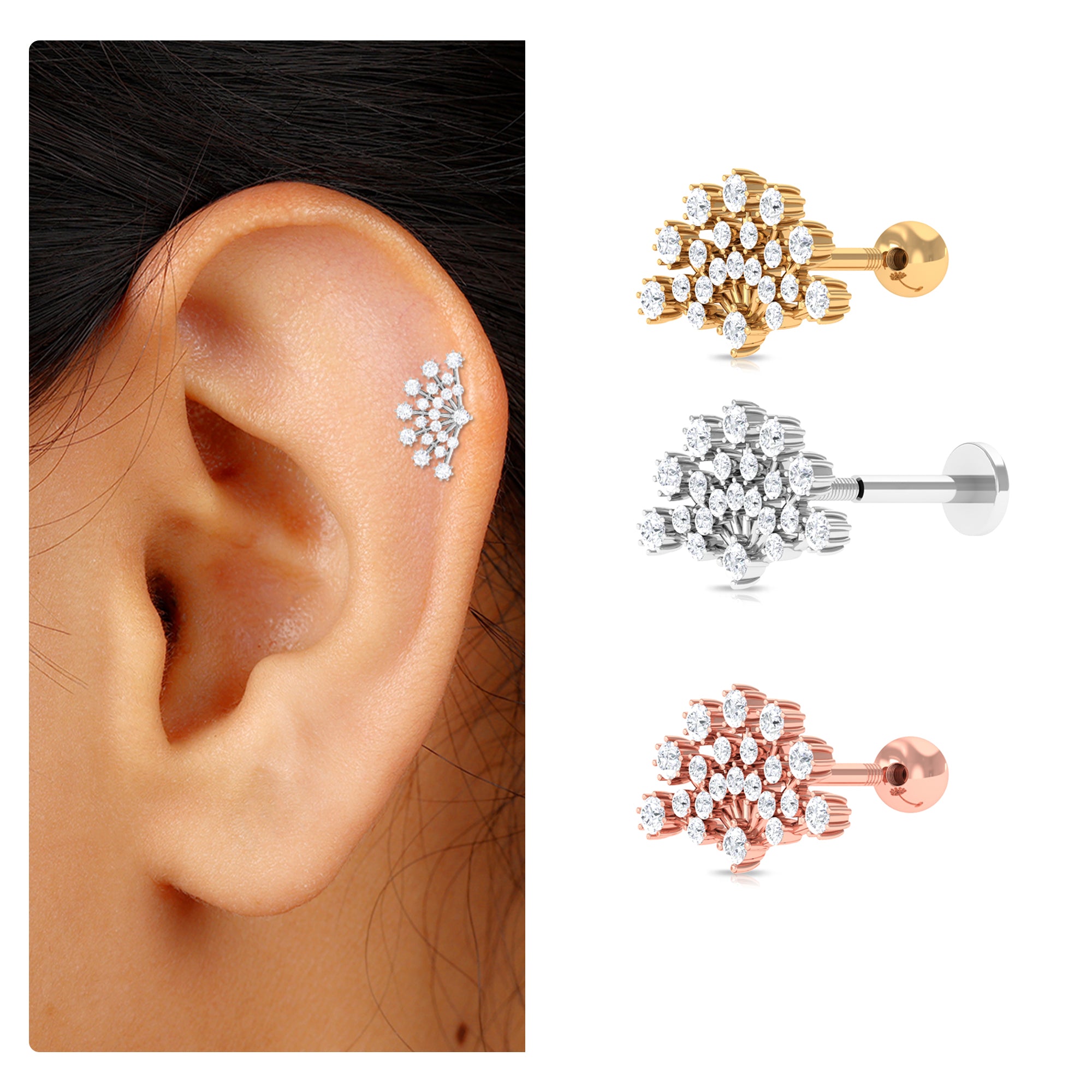 Rosec Jewels-Unique Natural Diamond Fan Cartilage Earring