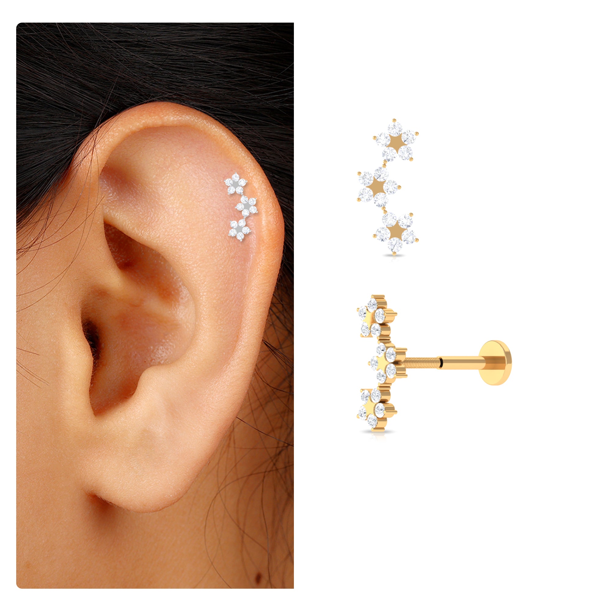 Rosec Jewels-Elegant Diamond Flower Crawler Earring for Helix Piercing