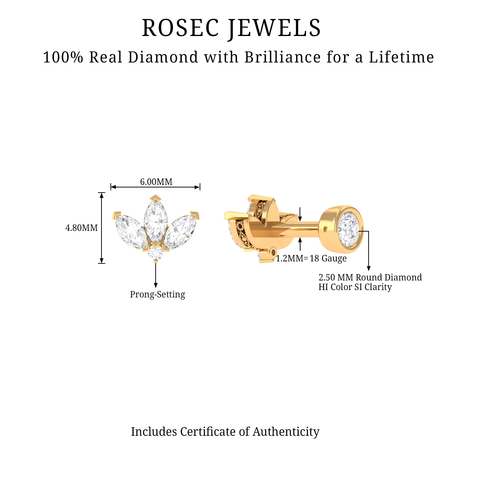 Rosec Jewels-Marquise Diamond Lotus Cartilage Earring