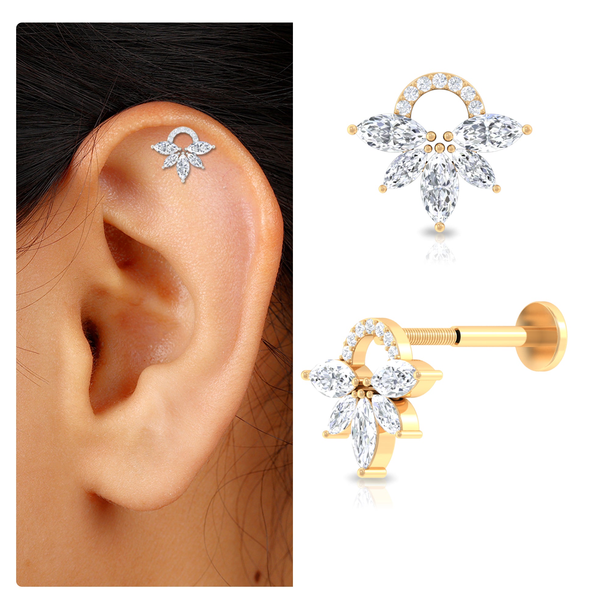 Rosec Jewels-Unique Marquise Diamond Cartilage Piercing Earring