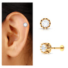 Rosec Jewels-Round Moissanite Crown Earring for Upper Lobe Piercing