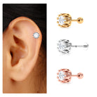 Rosec Jewels-Round Moissanite Crown Earring for Upper Lobe Piercing