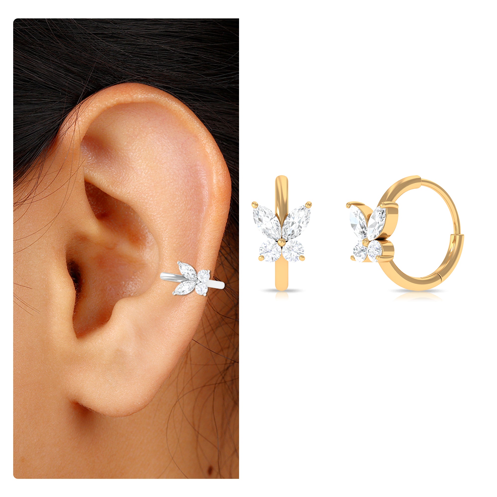 Rosec Jewels-Unique Moissanite Butterfly Hoop Earring for Cartilage Piercing