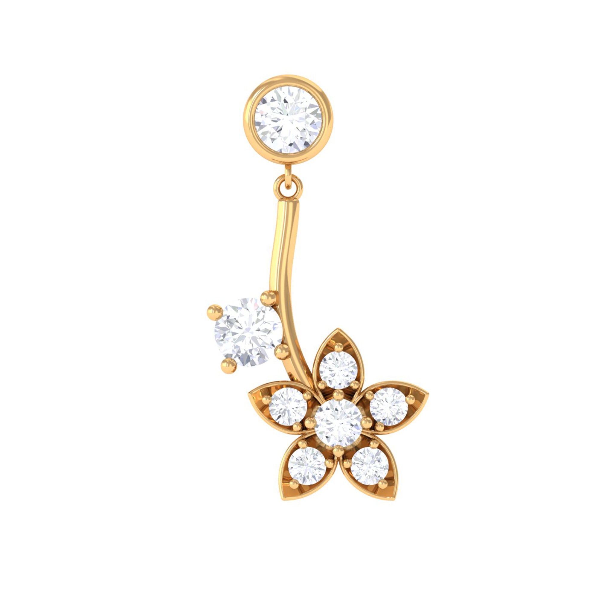 Rosec Jewels-Round Moissanite Flower Drop Cartilage Earring