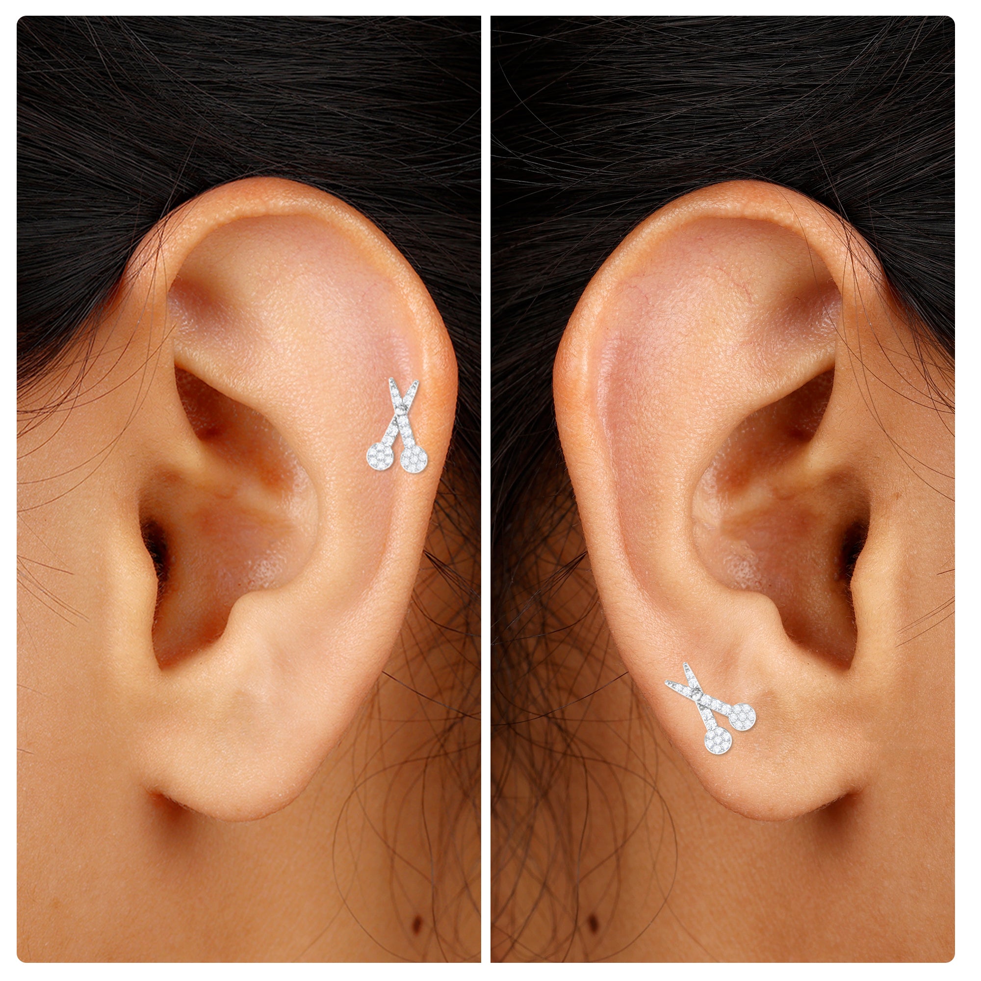 Rosec Jewels-Unique Moissanite Scissor Cartilage Earring in Gold