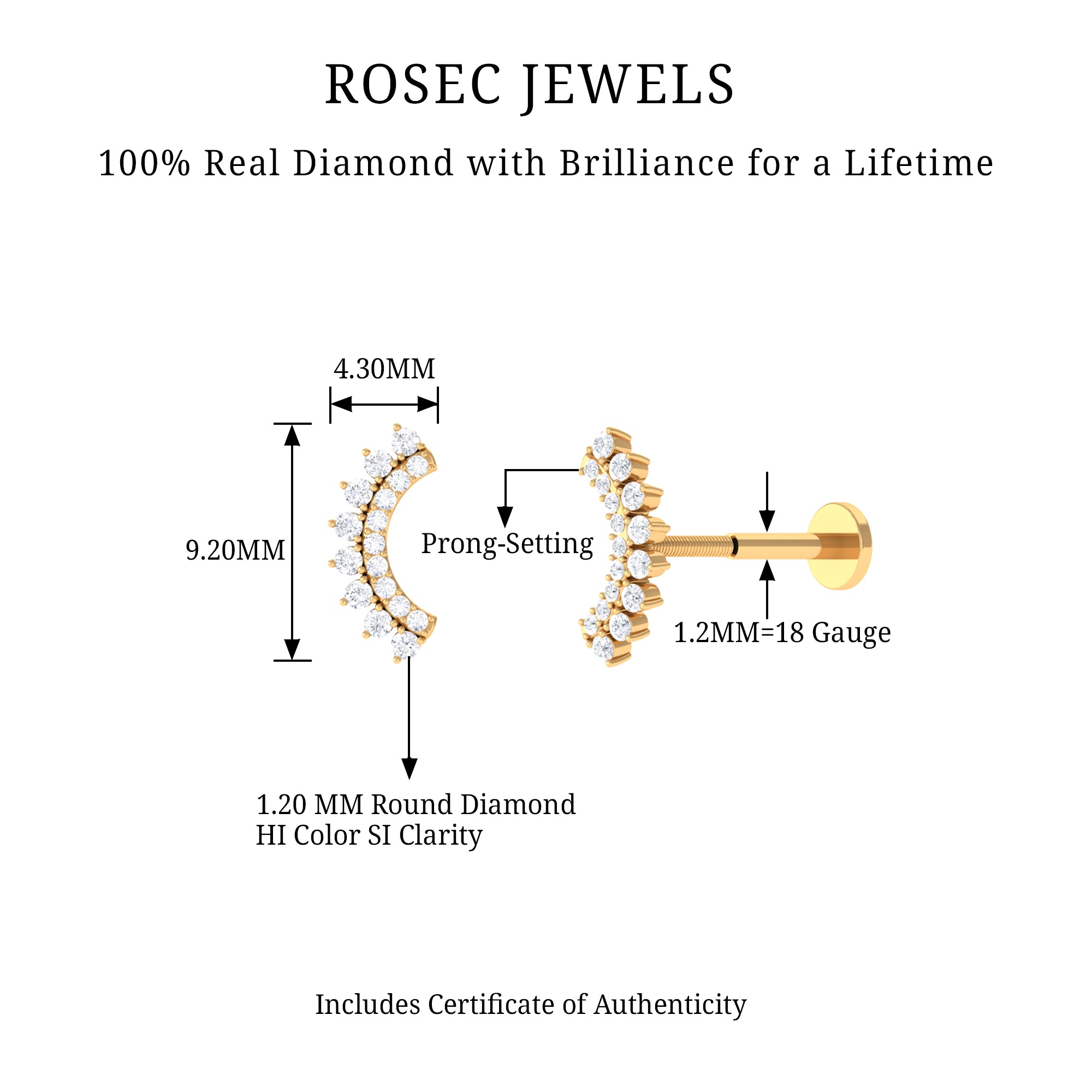 Rosec Jewels-Natural Diamond Curved Cartilage Earring