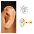 Rosec Jewels-Baguette Moissanite Flower Cluster Earring for Cartilage Piercing