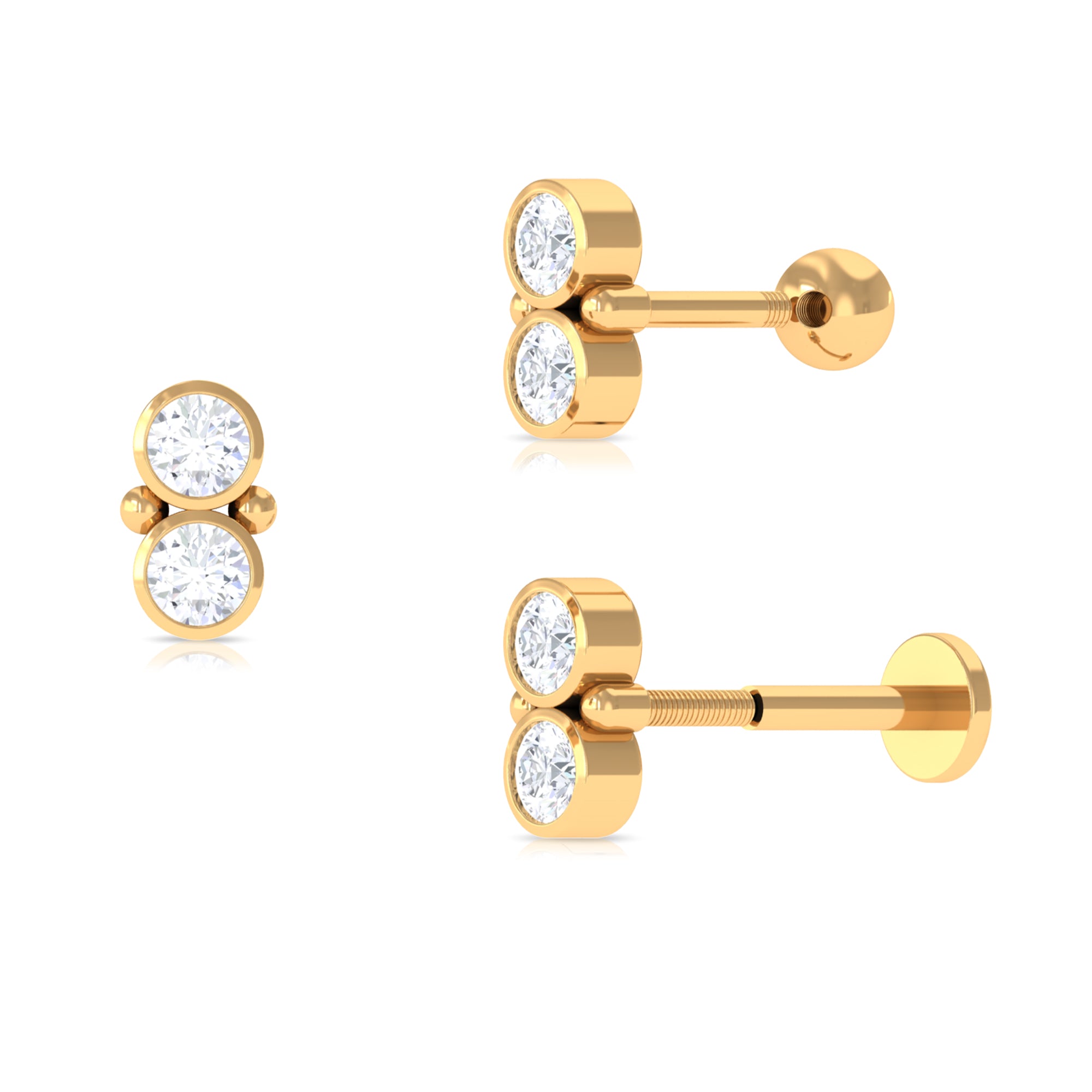 Rosec Jewels-Dainty Moissanite 2 Stone Earring for Tragus Piercing