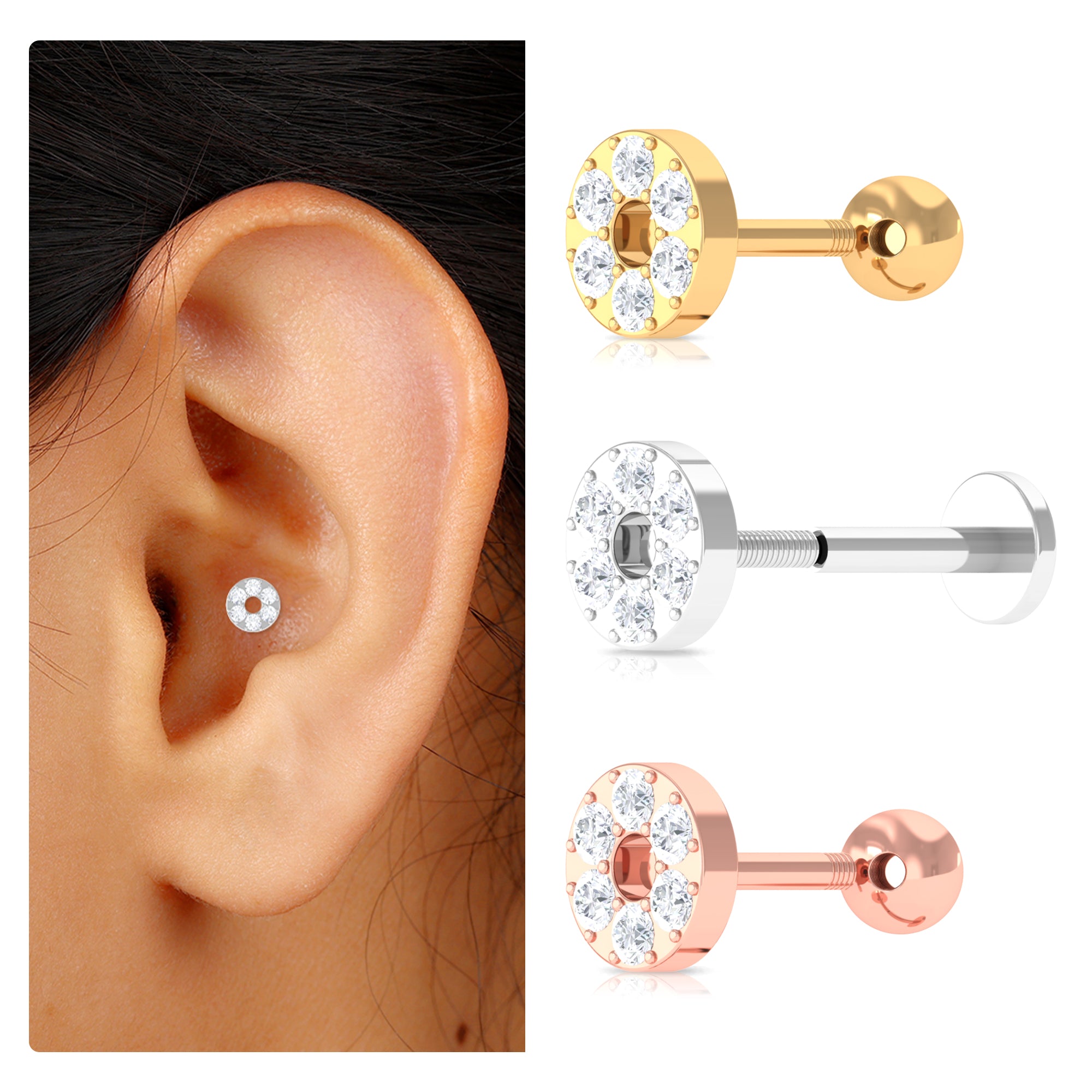 Rosec Jewels-Moissanite Gold Disc Earring for Conch Piercing