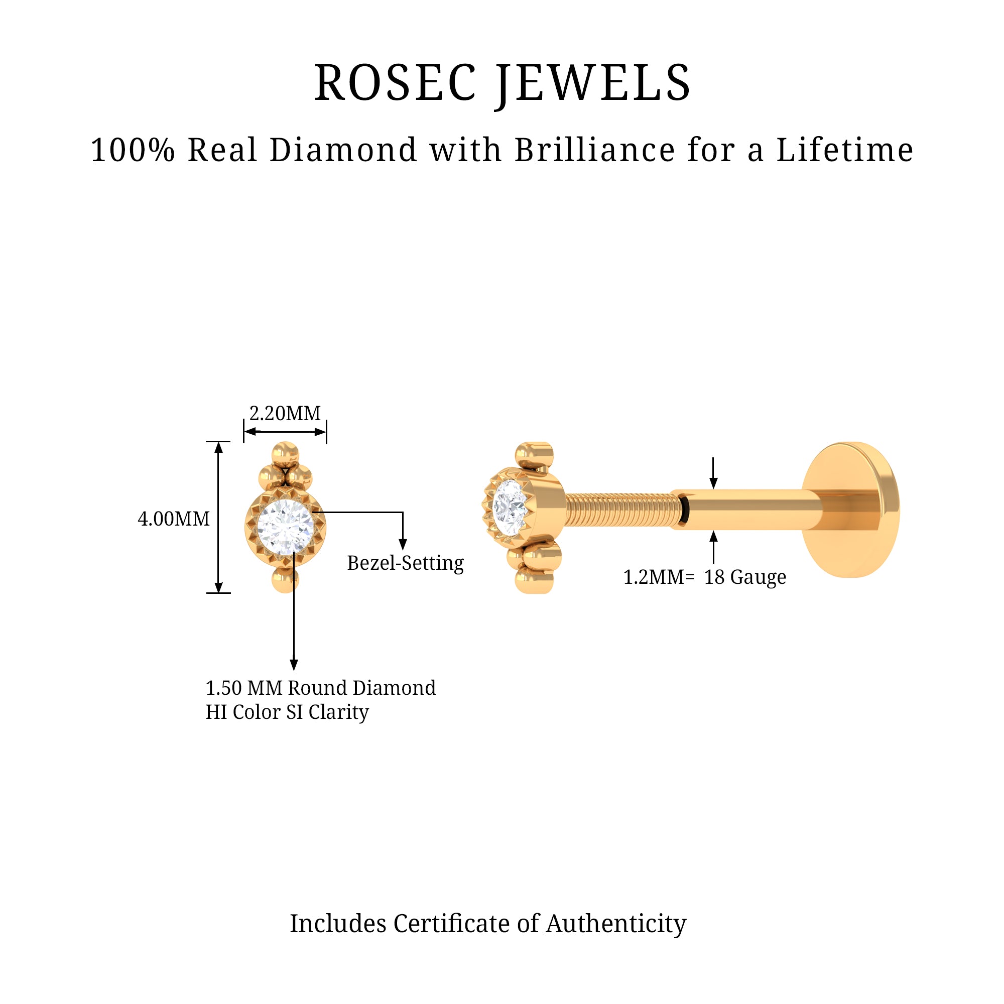 Rosec Jewels-Simple Gold Beaded Diamond Conch Earring