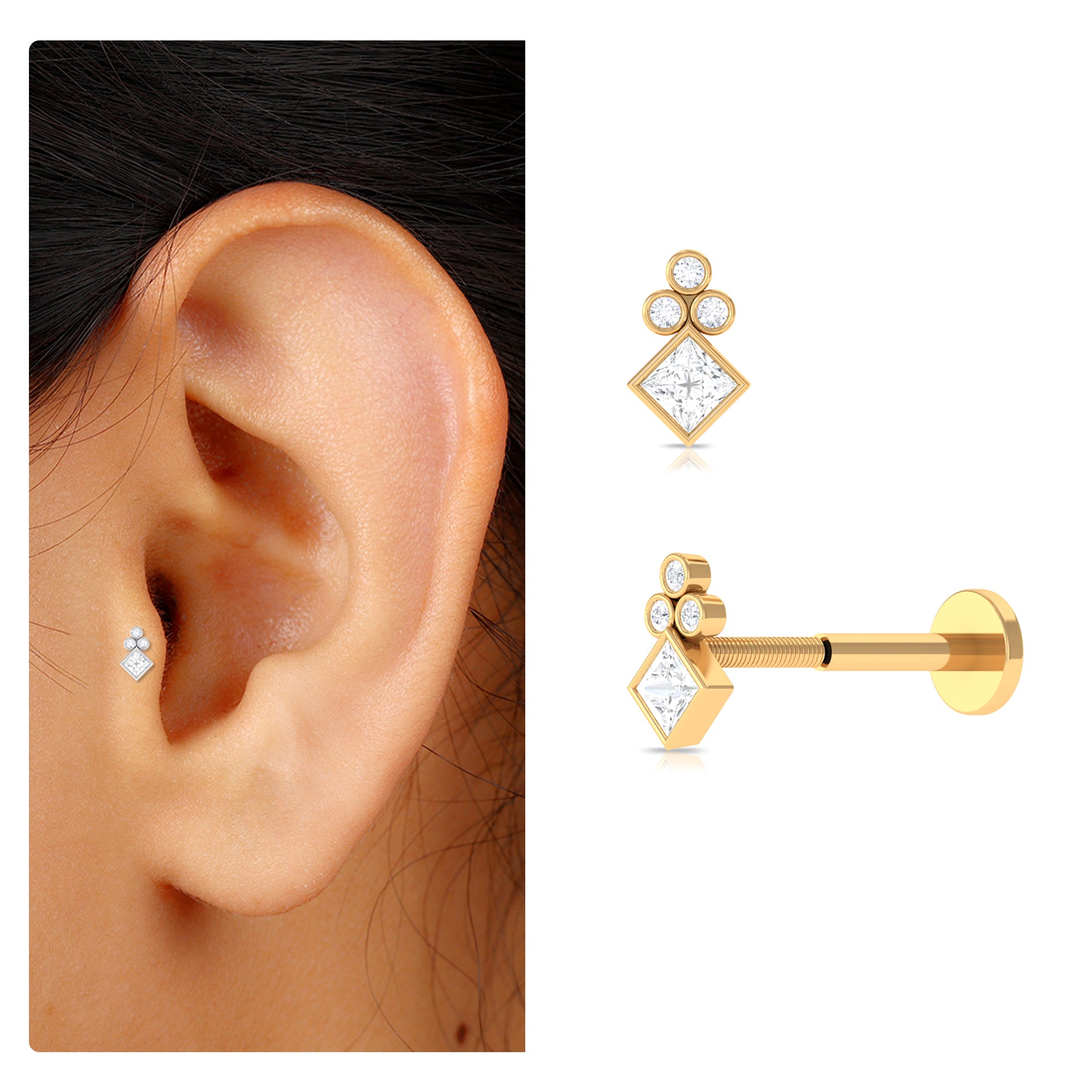 Rosec Jewels-Fashionable Diamond Cluster Dainty Helix Earring