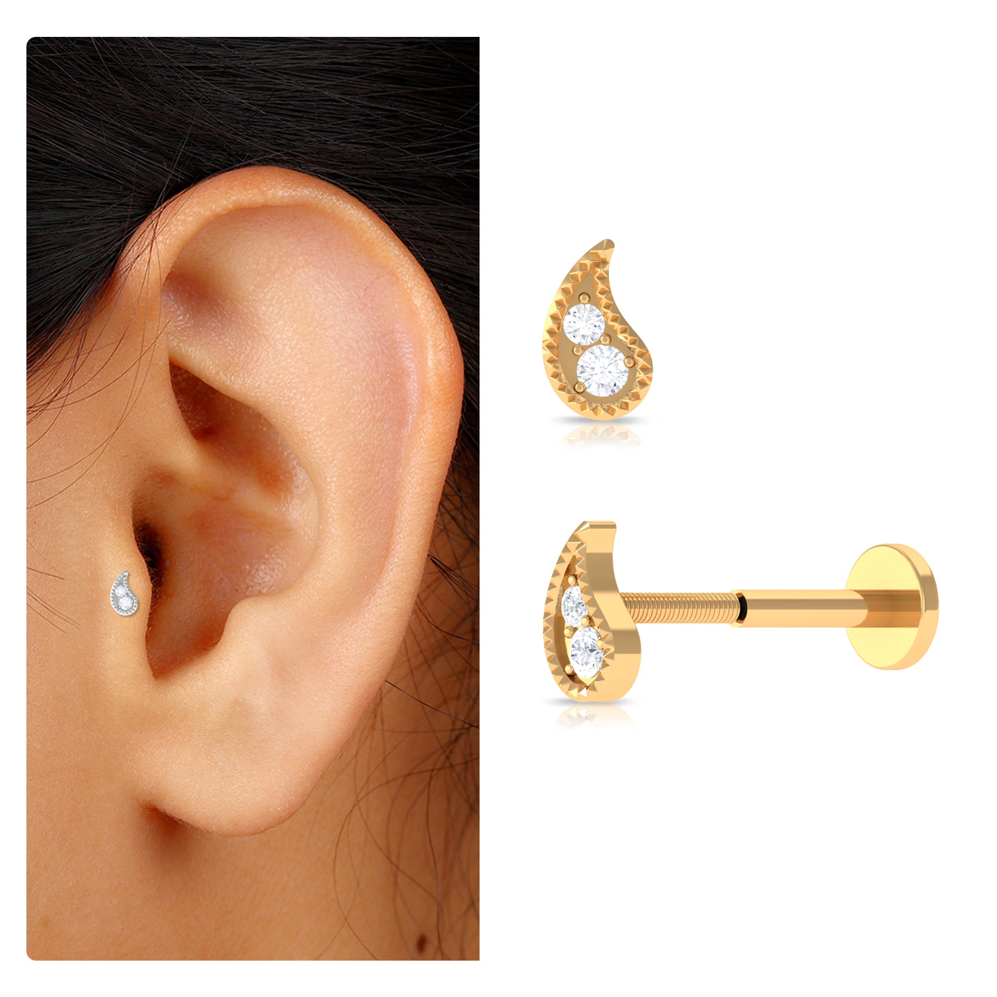 Rosec Jewels-Natural Diamond Gold Petal Cartilage Earring