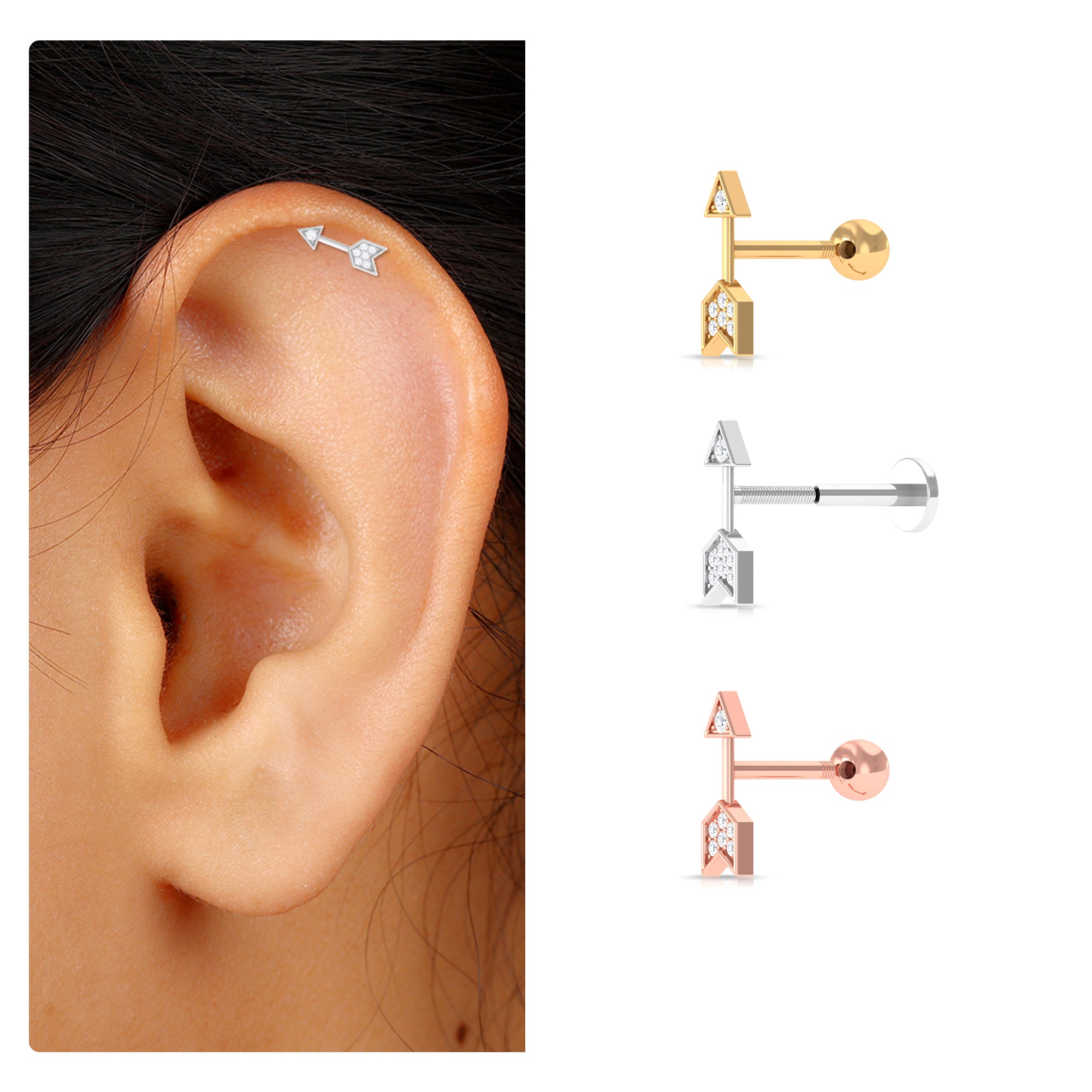 Rosec Jewels-Dainty Diamond Gold Arrow Earring for Helix Piercing