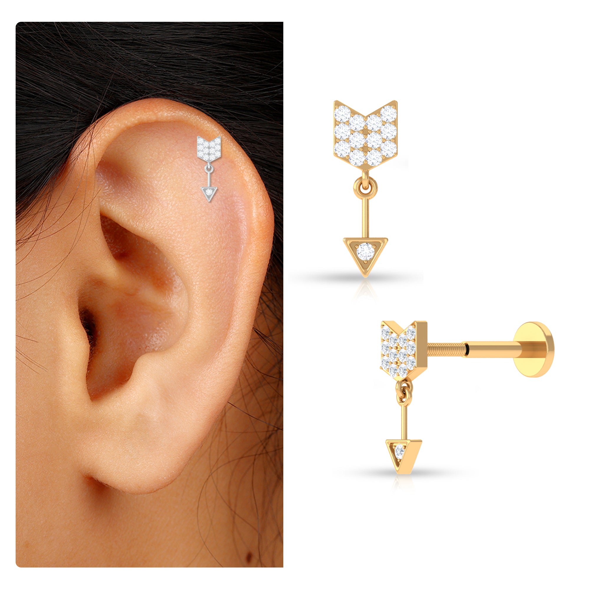 Rosec Jewels-Trendy Diamond Arrow Drop Earring for Helix Piercing