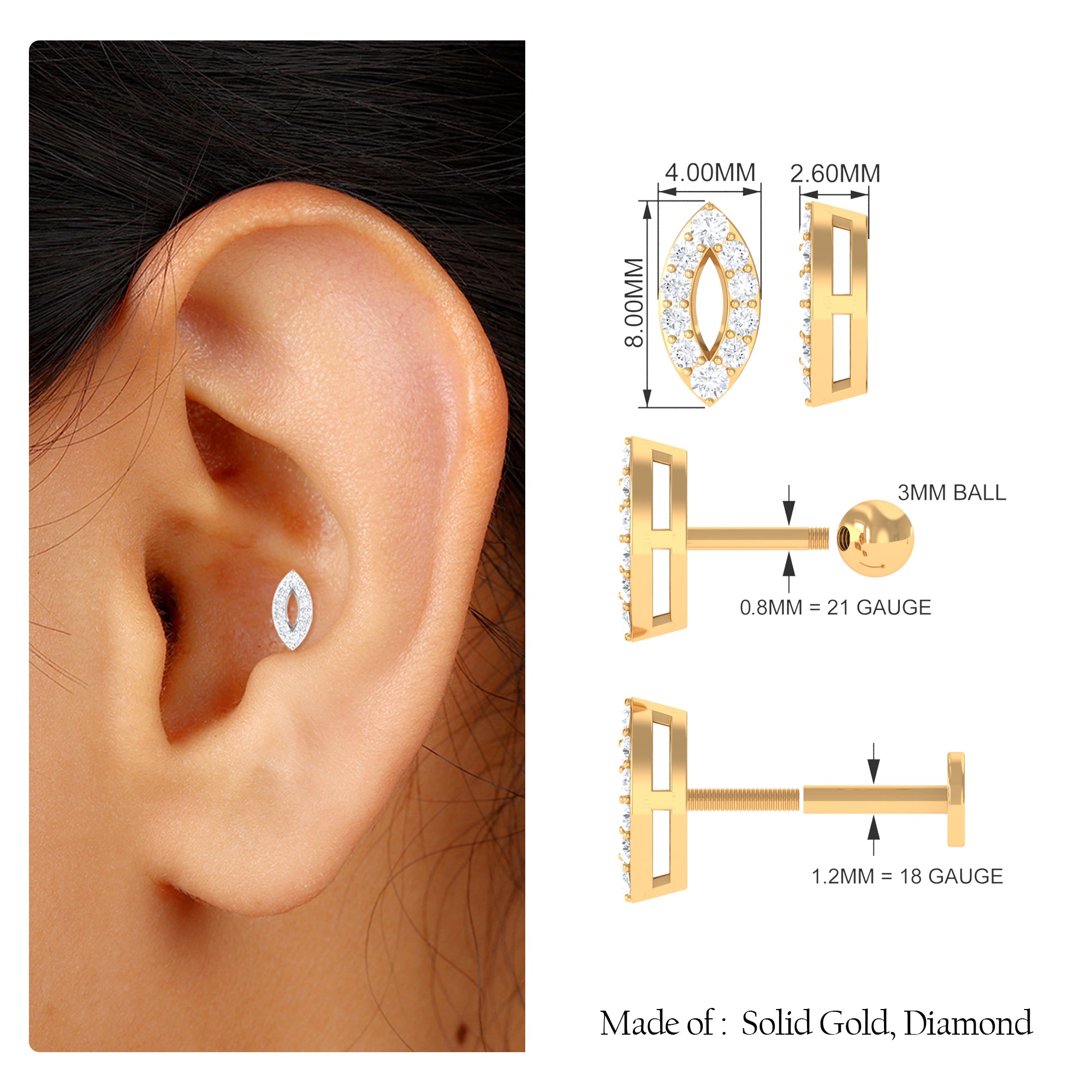 Rosec Jewels-Minimalist Moissanite Tragus Earring in Pave Setting