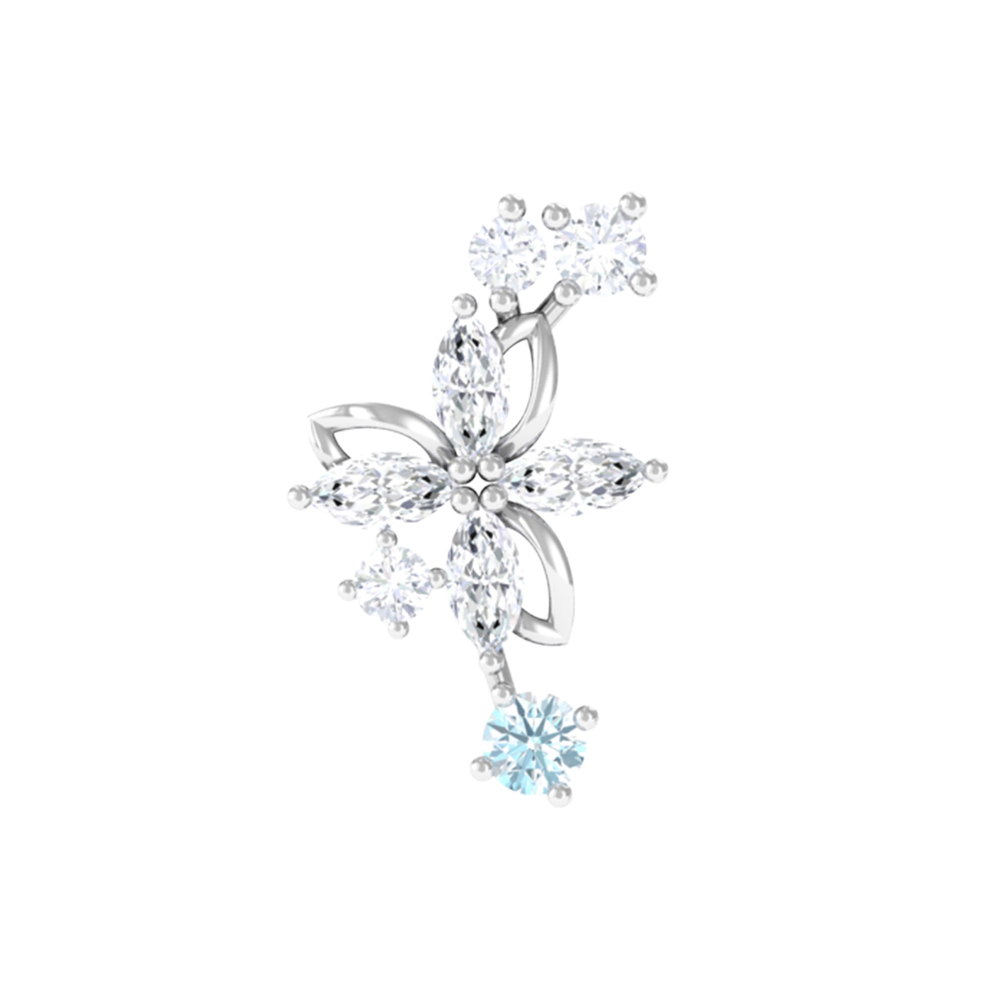 Rosec Jewels-Real Aquamarine and Moissanite Flower Crawler Earring